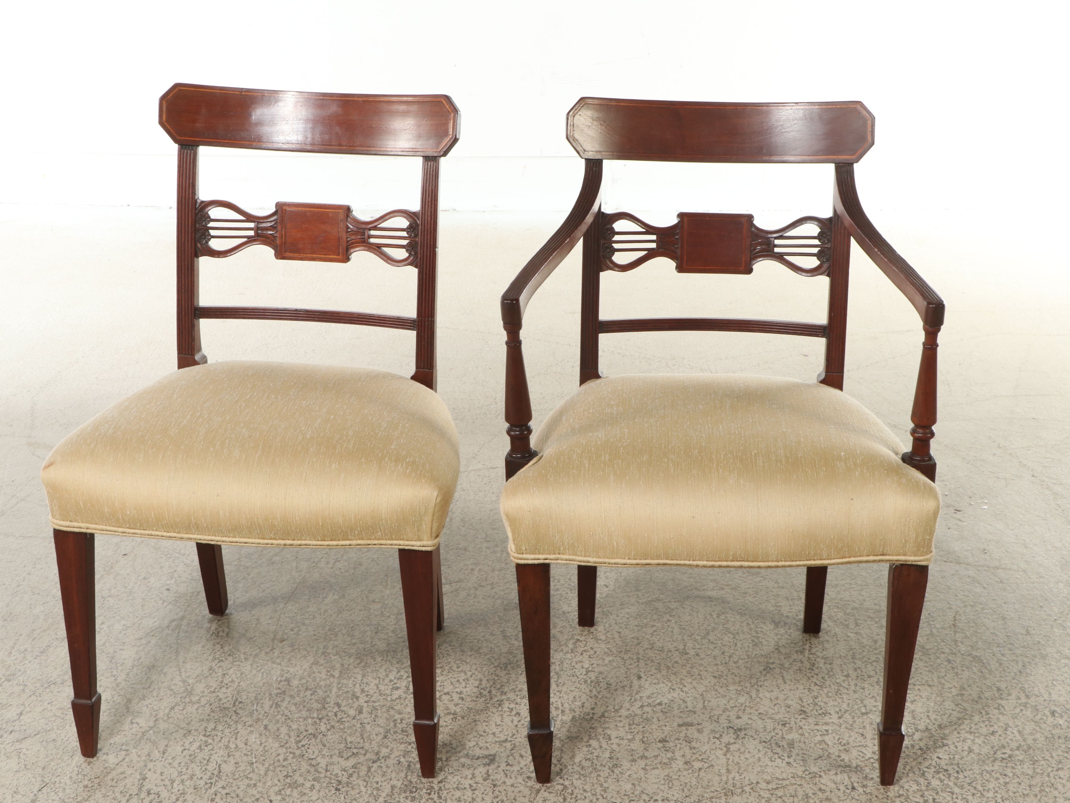 Regency Style Tilt-Top Breakfast Table with String Inlay and Coordinating Chairs
