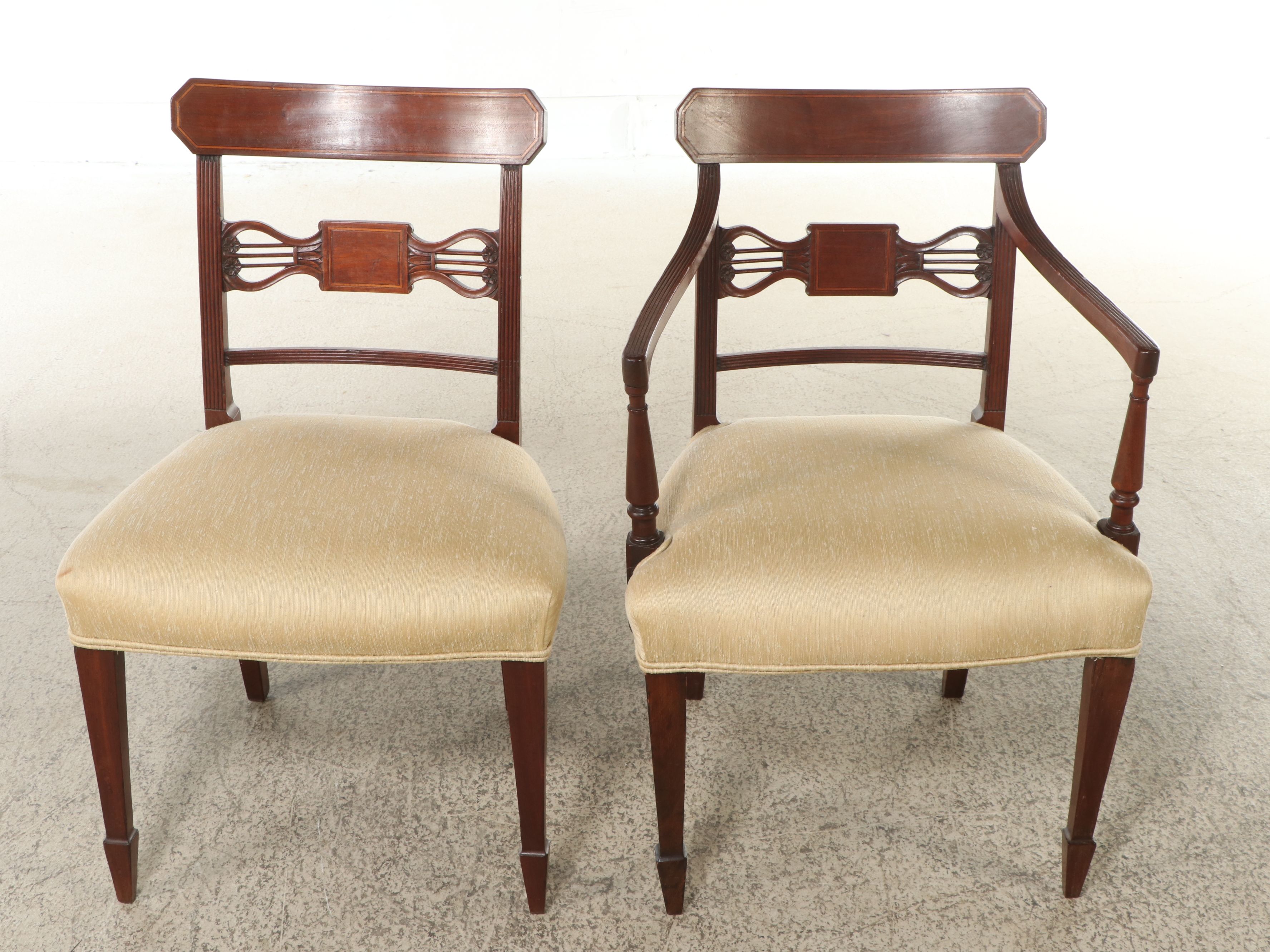 Regency Style Tilt-Top Breakfast Table with String Inlay and Coordinating Chairs