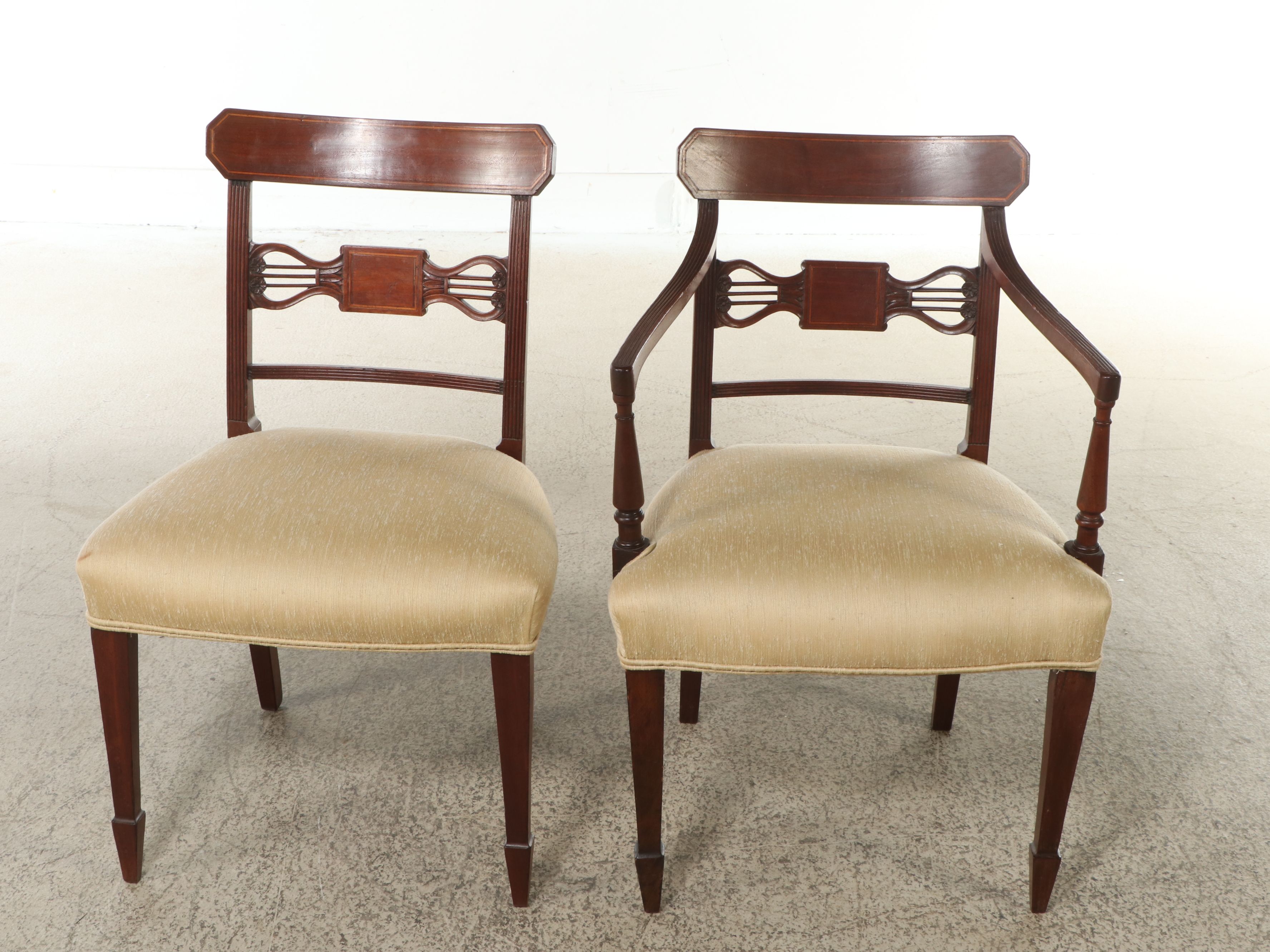 Regency Style Tilt-Top Breakfast Table with String Inlay and Coordinating Chairs