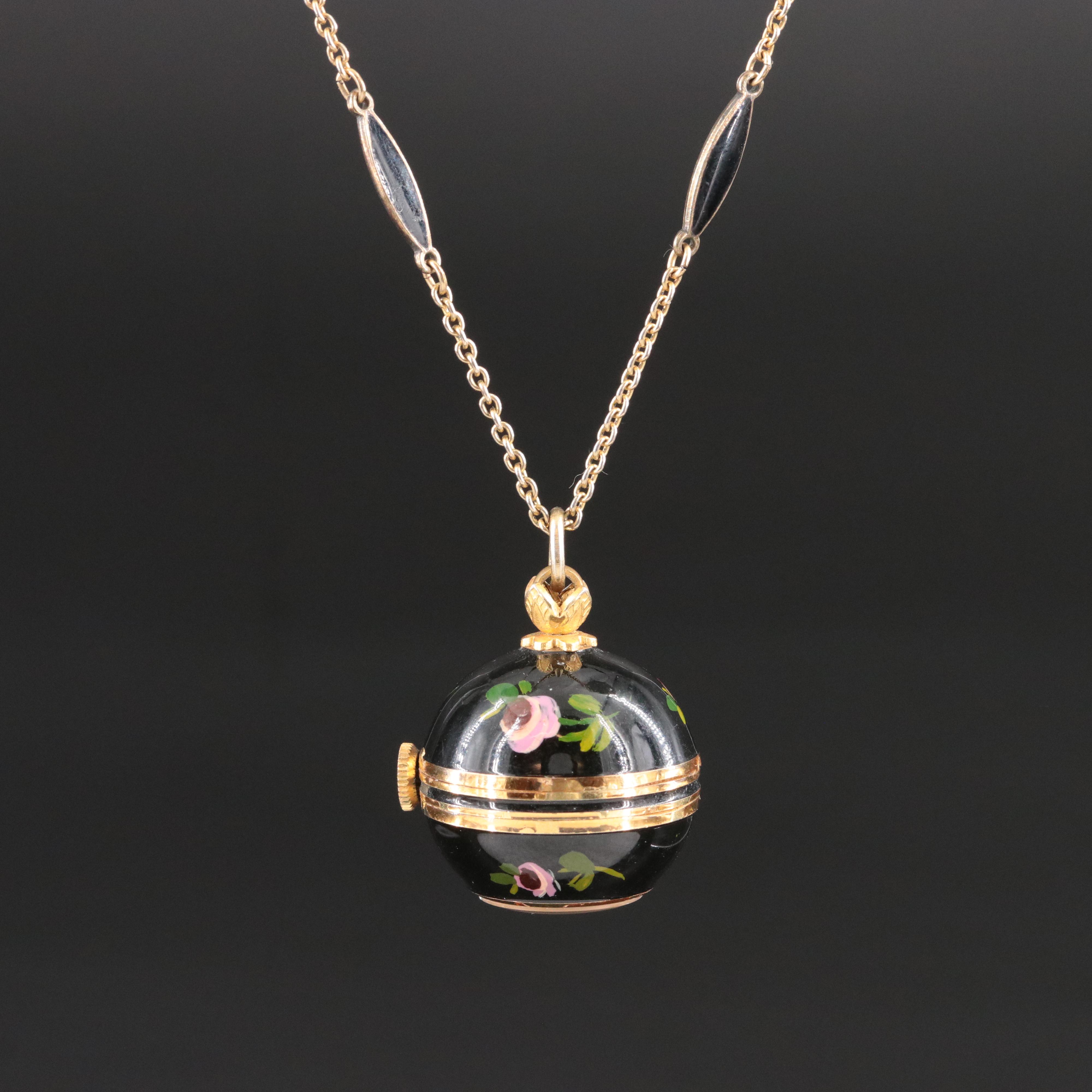 Blita Floral Enamel Vintage Pendant Watch