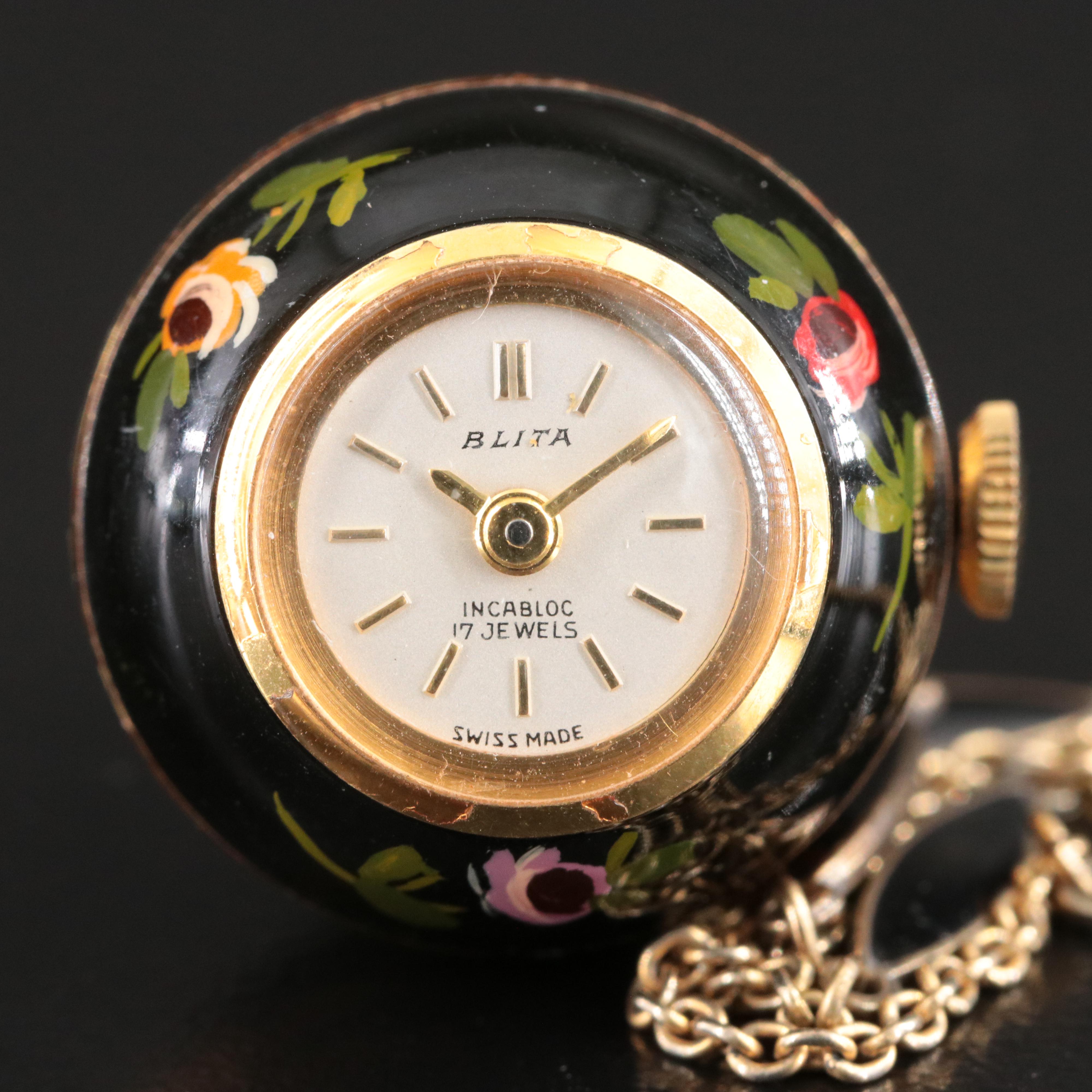 Blita Floral Enamel Vintage Pendant Watch