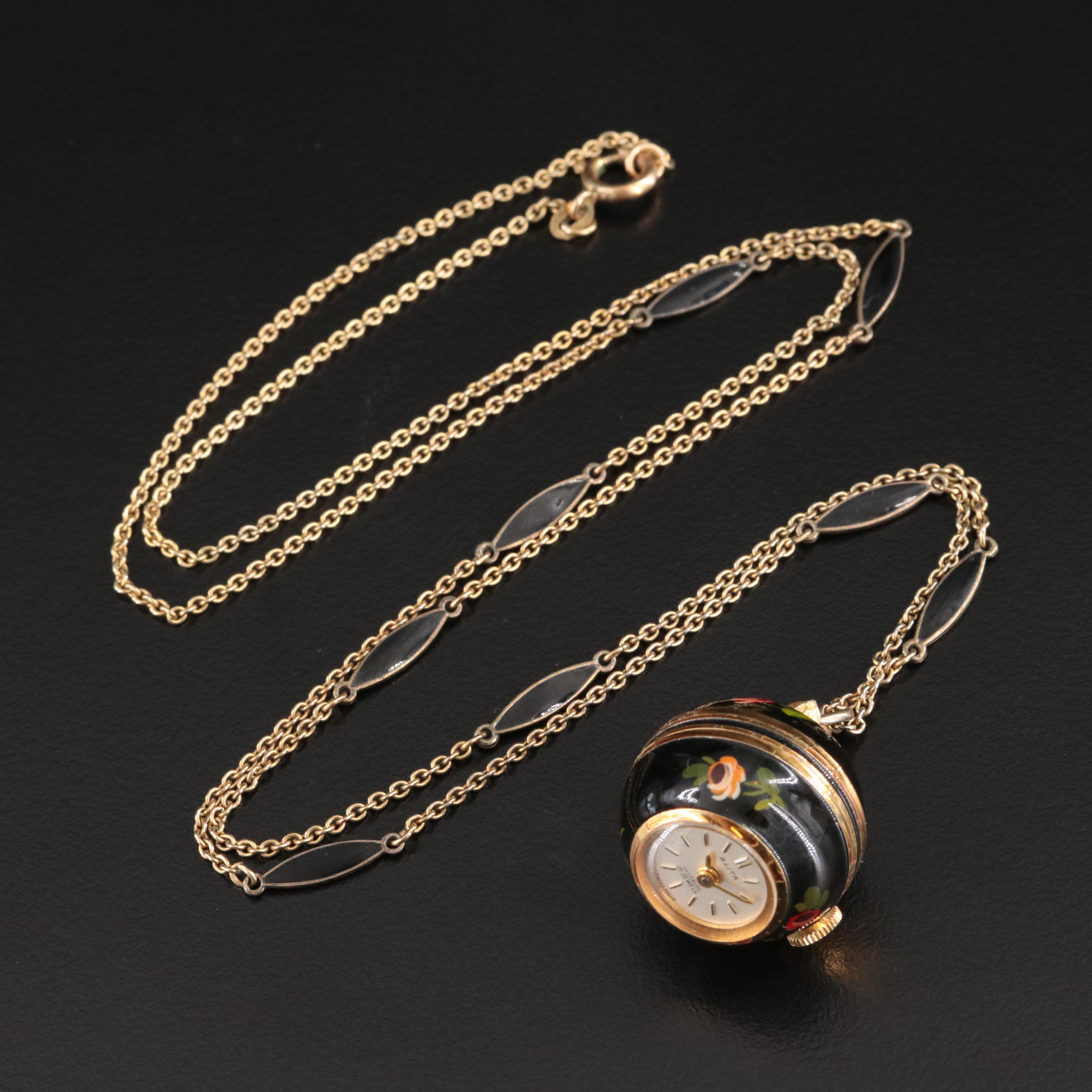 Blita Floral Enamel Vintage Pendant Watch
