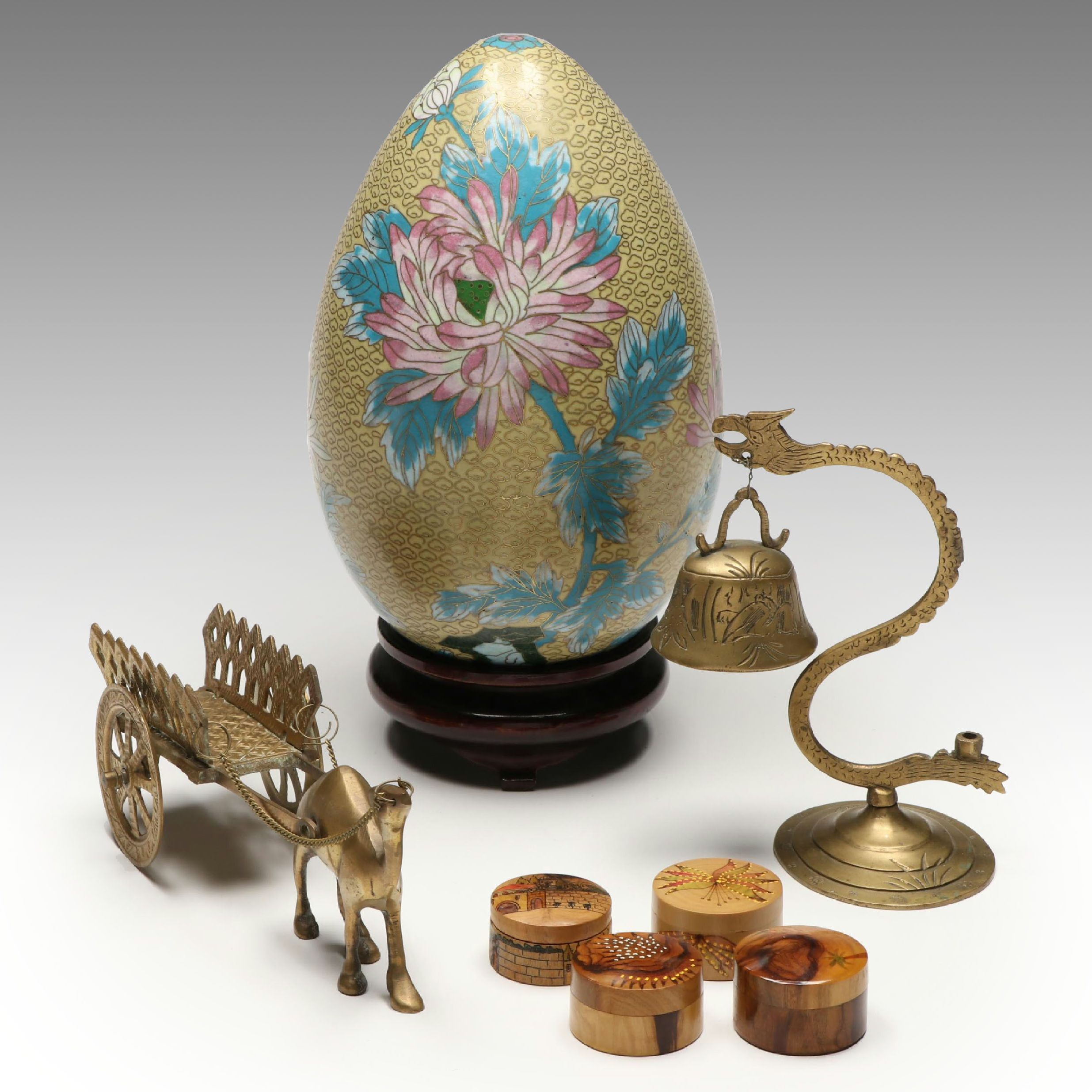 Cloisonné Enamel Egg, Brass Dragon Bell, and More Table Accessories