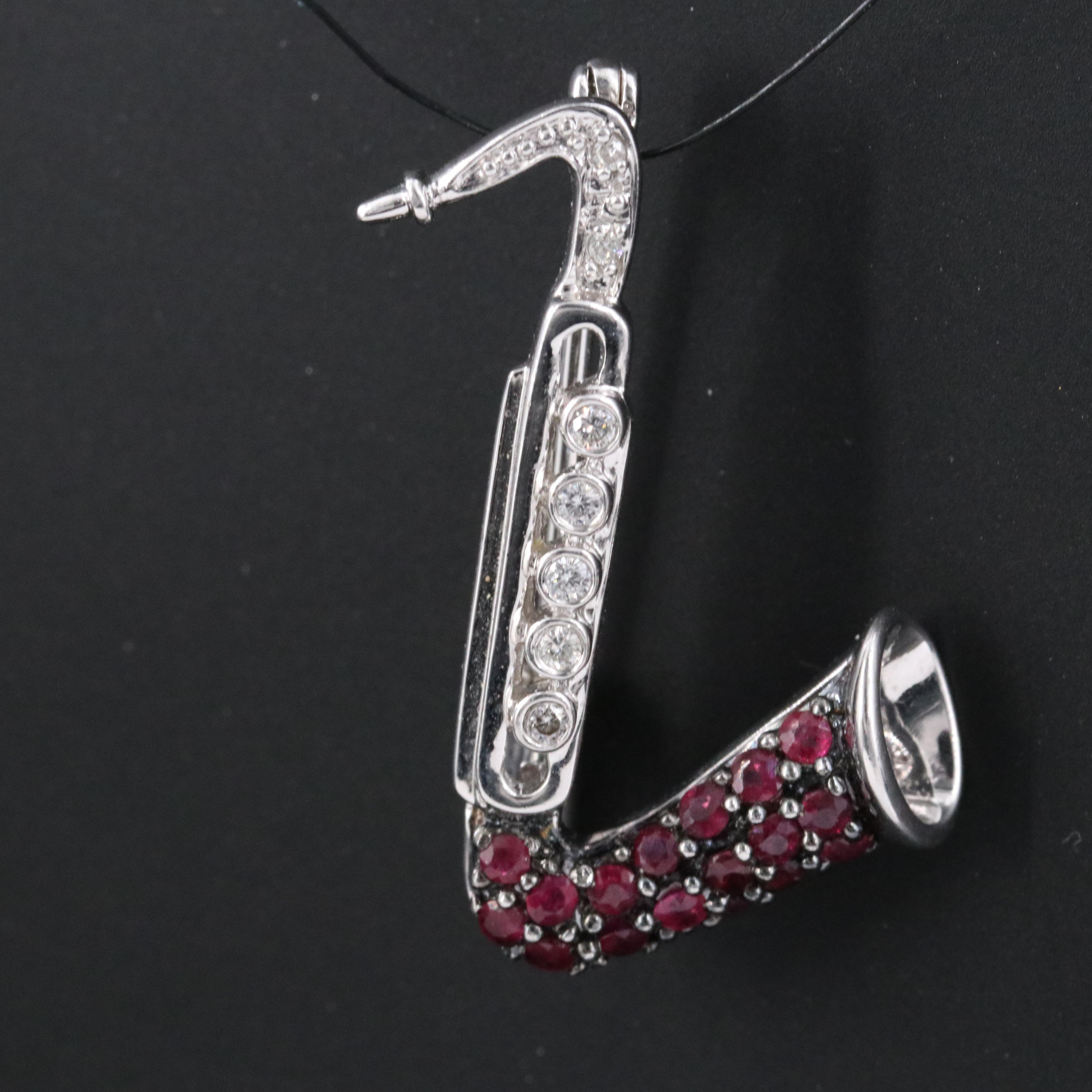 14K Diamond and Ruby Saxophone Brooch