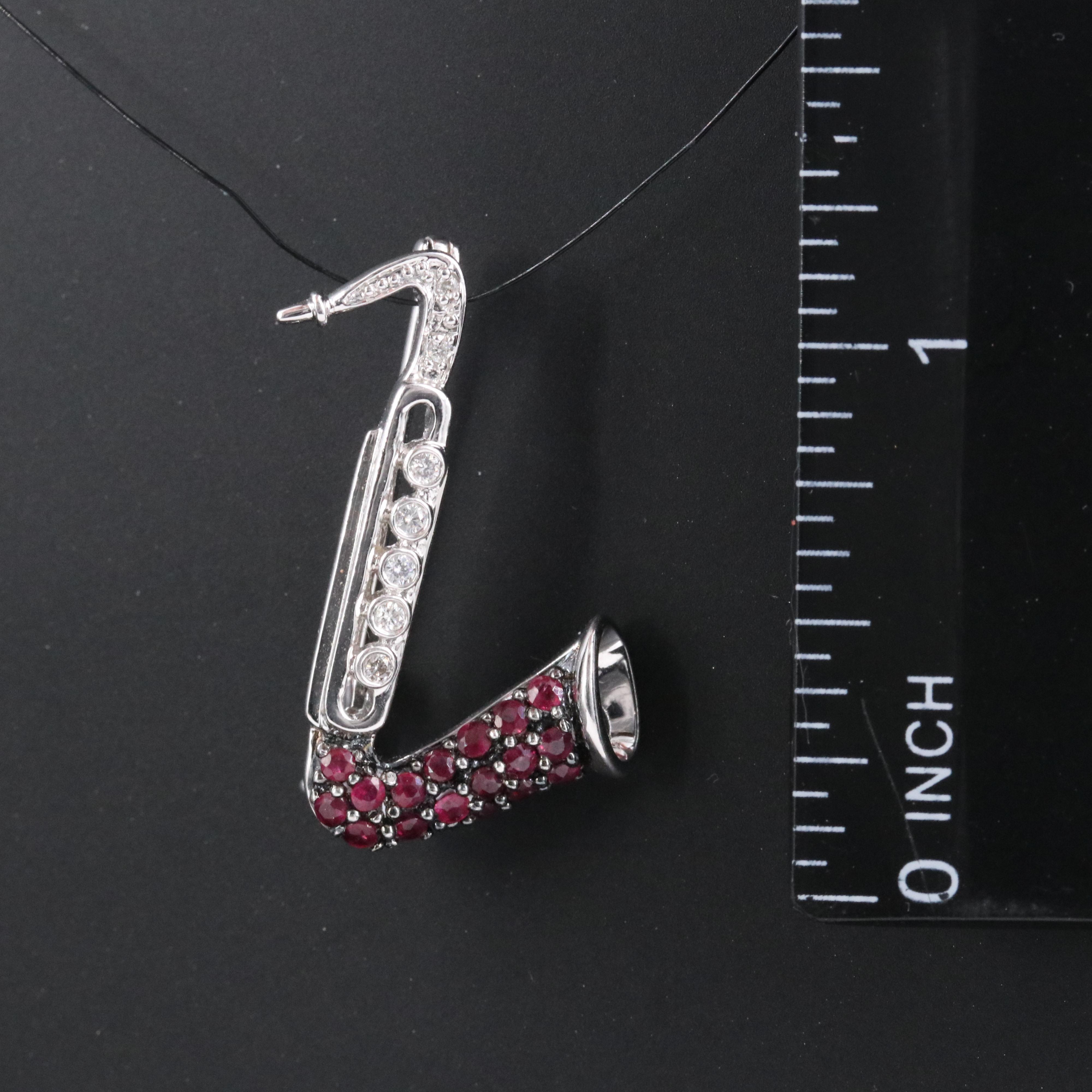 14K Diamond and Ruby Saxophone Brooch