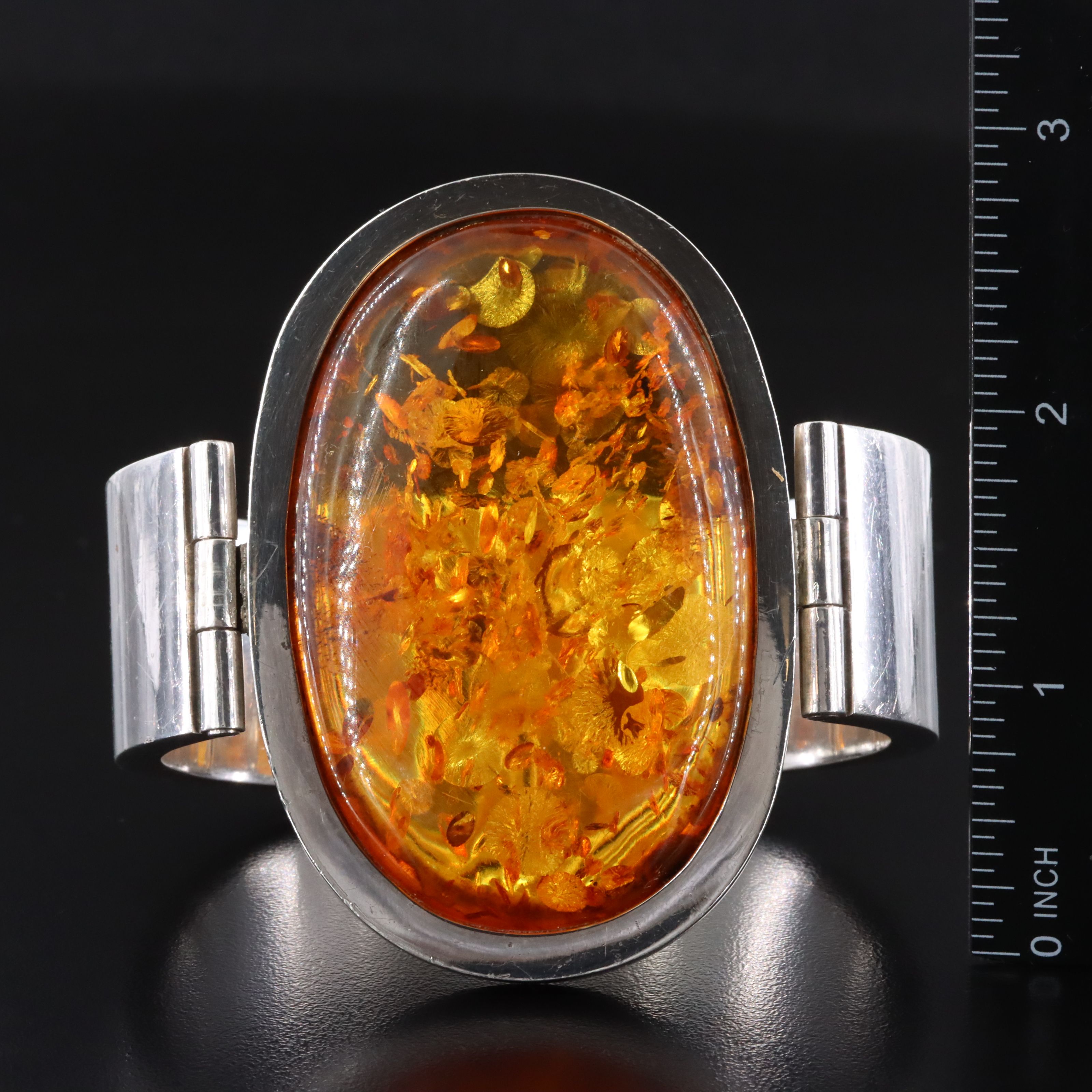 Modernist Sterling Amber Bracelet