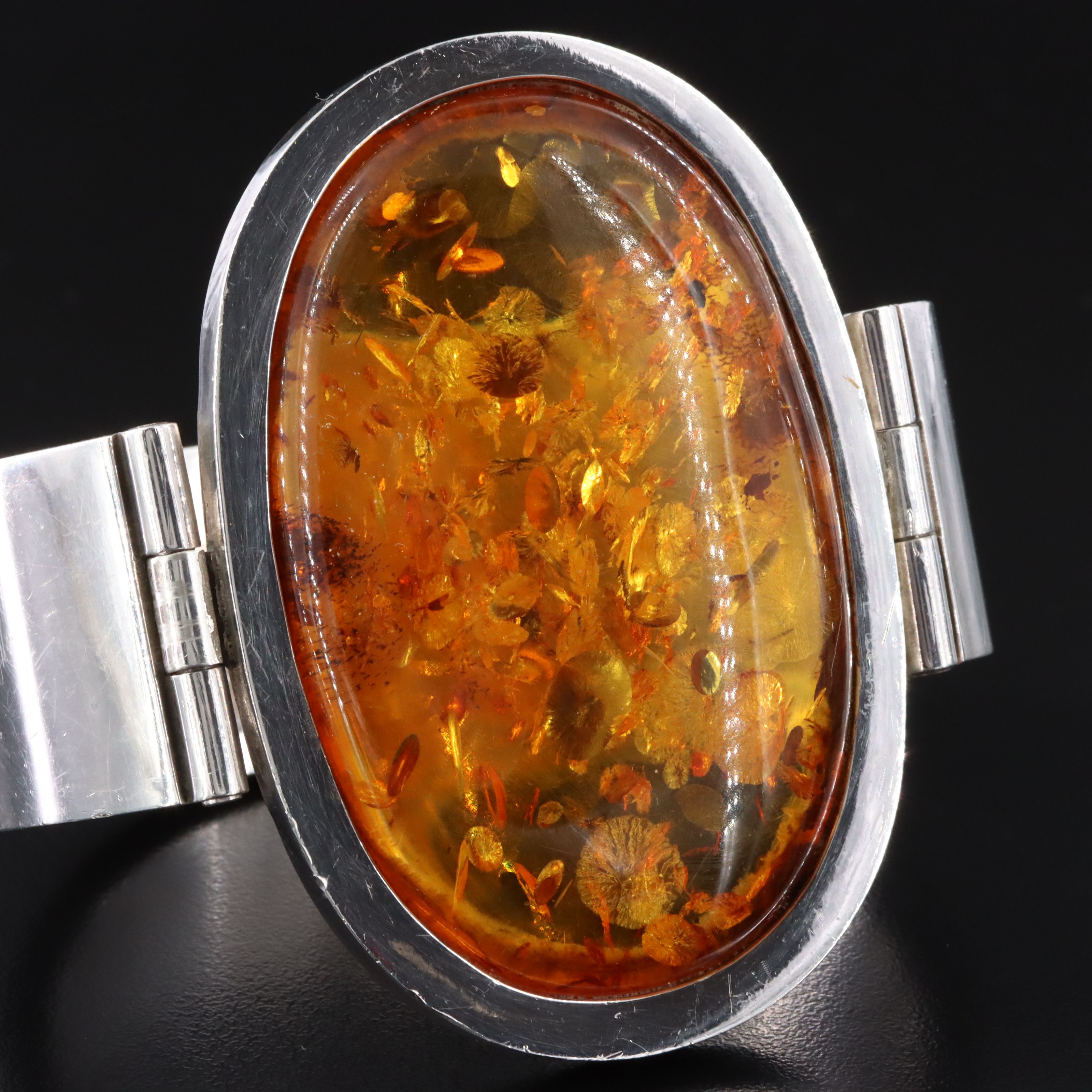 Modernist Sterling Amber Bracelet
