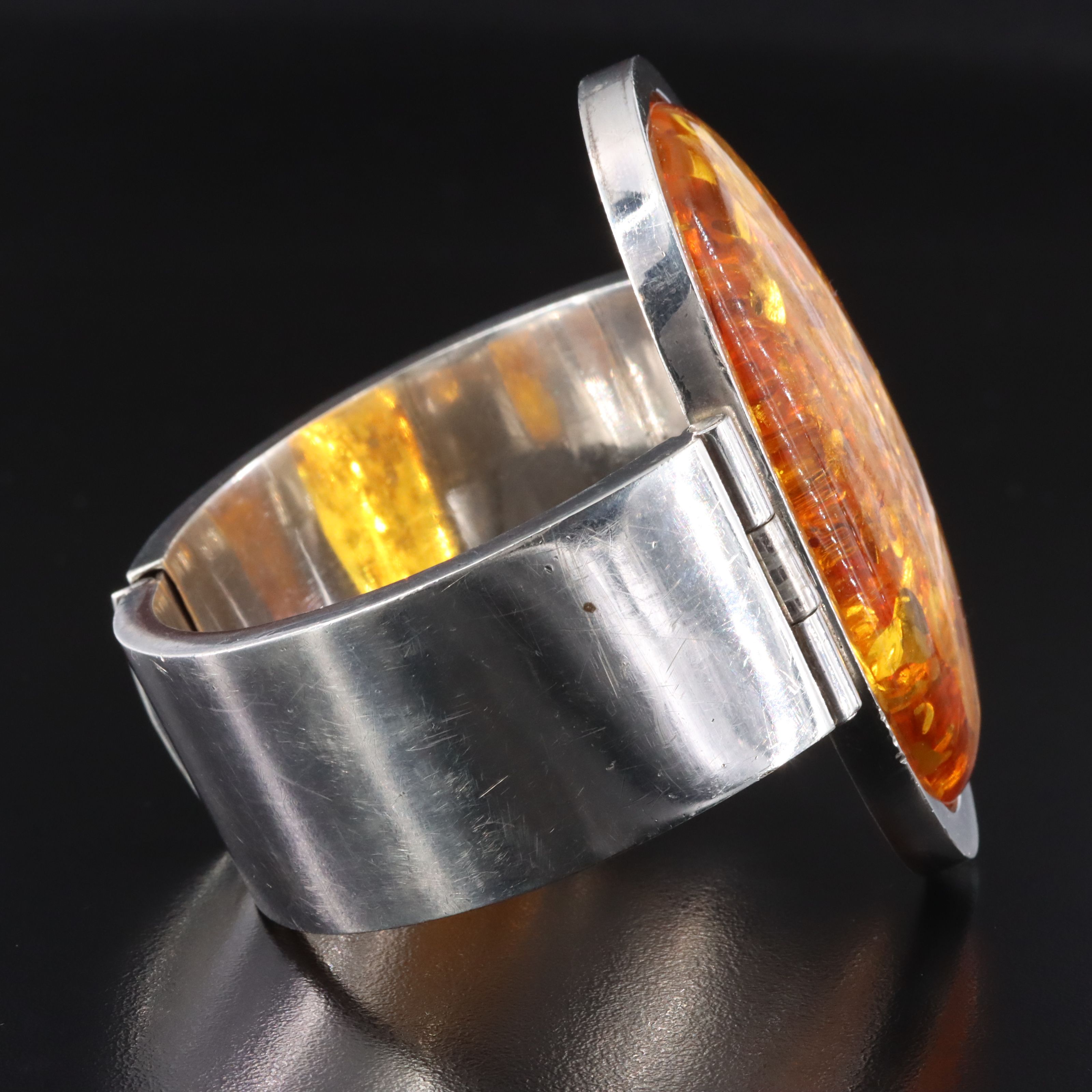 Modernist Sterling Amber Bracelet