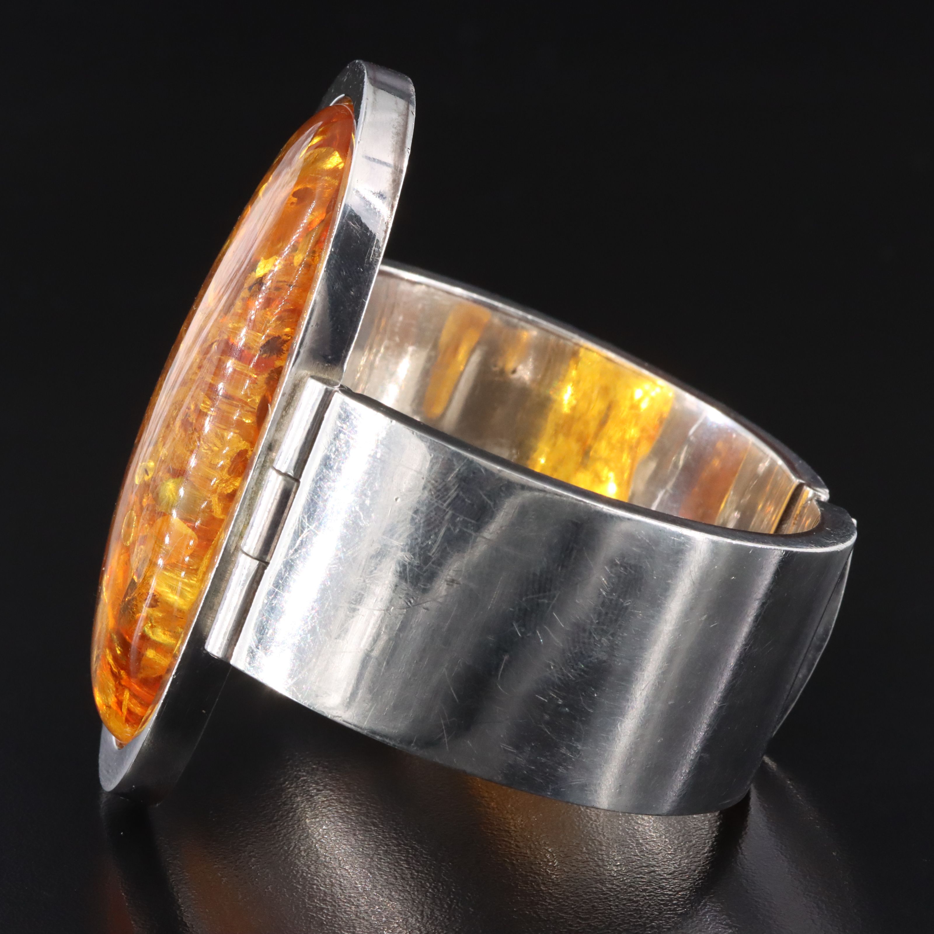 Modernist Sterling Amber Bracelet