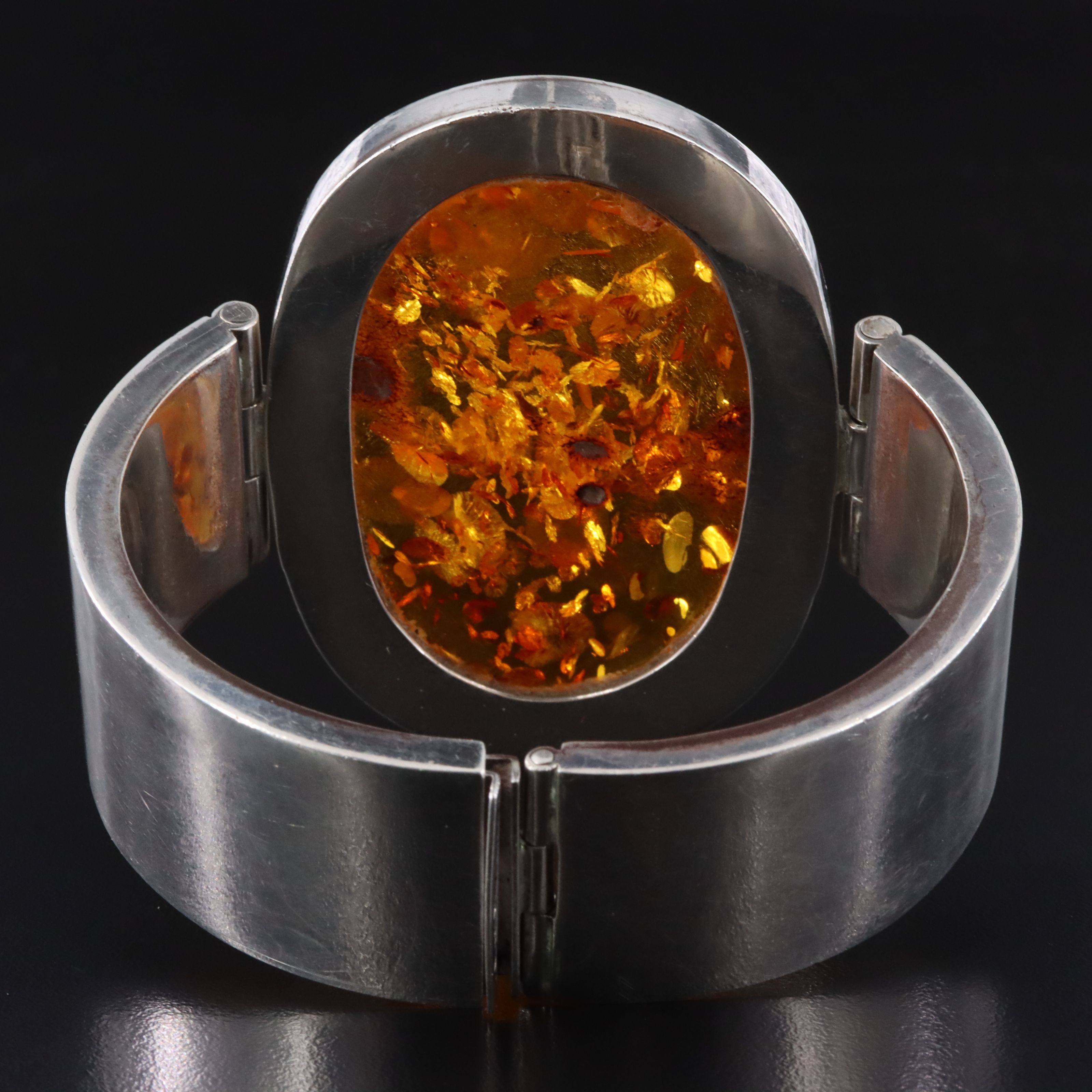 Modernist Sterling Amber Bracelet