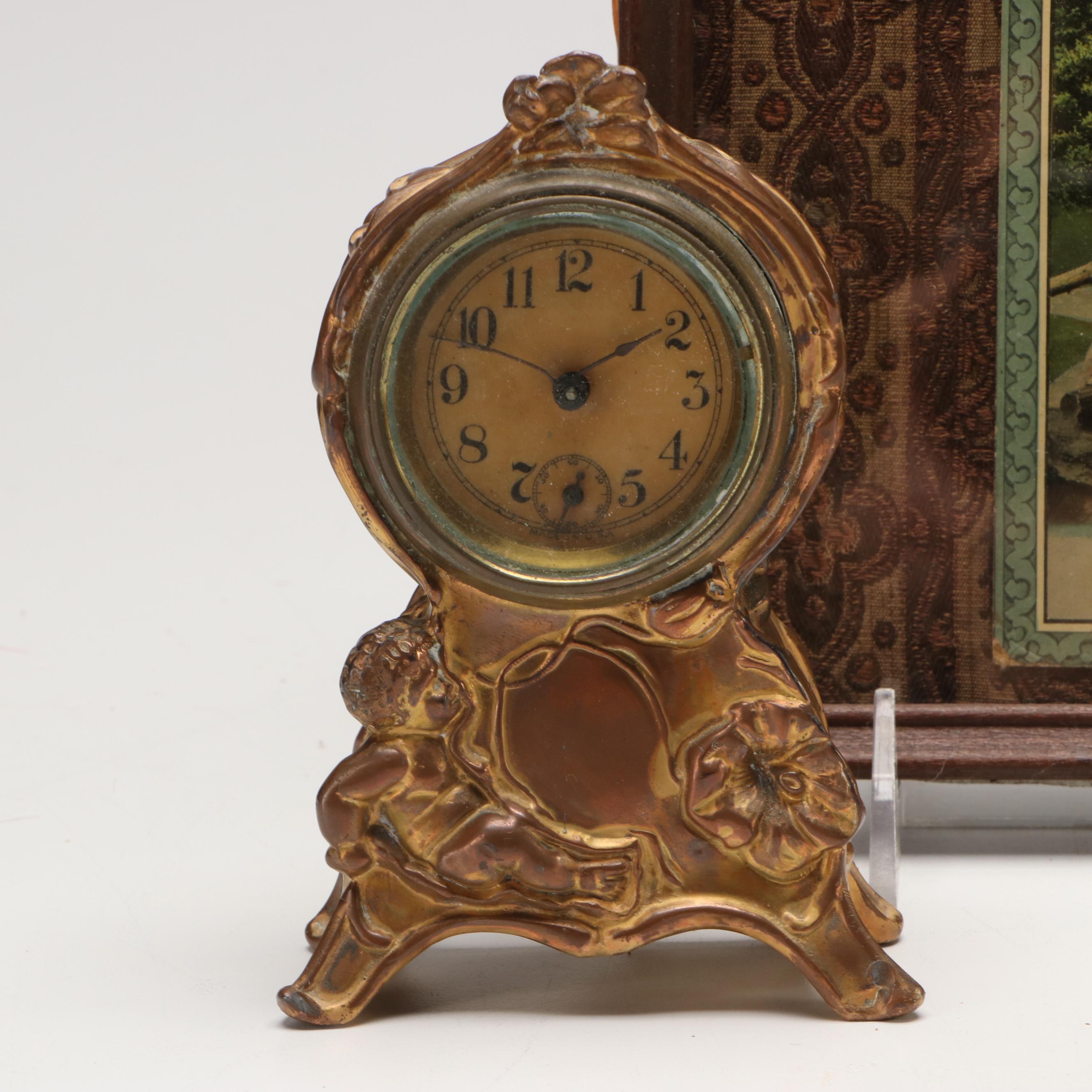 Baroque Metal Desk Clock with Vanity Mirror and More Décor