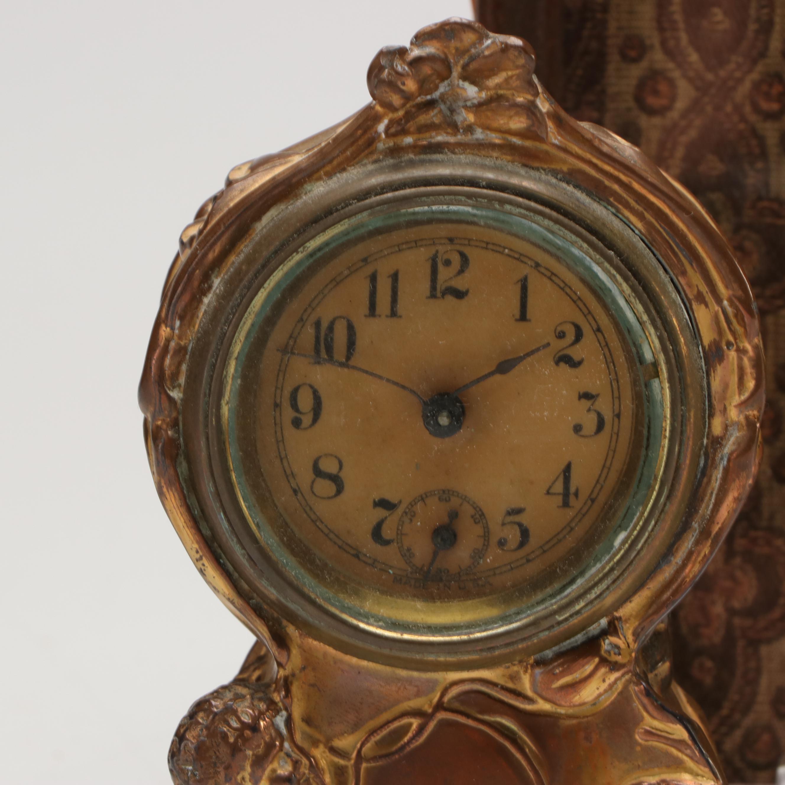 Baroque Metal Desk Clock with Vanity Mirror and More Décor