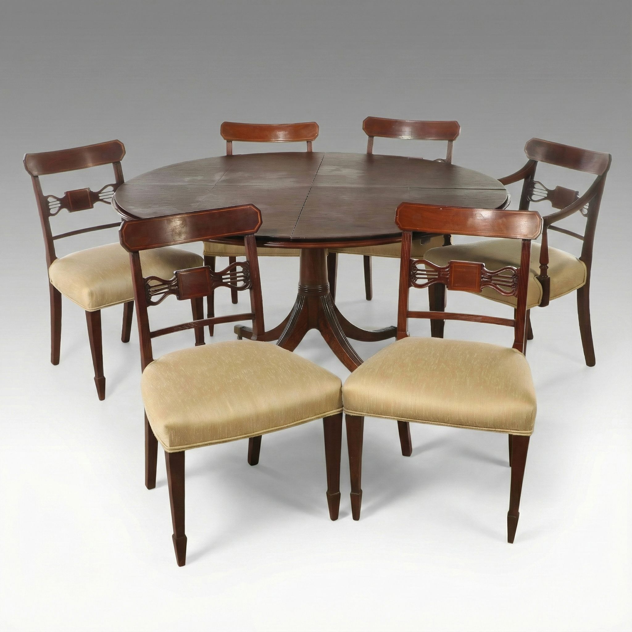 Regency Style Tilt-Top Breakfast Table with String Inlay and Coordinating Chairs