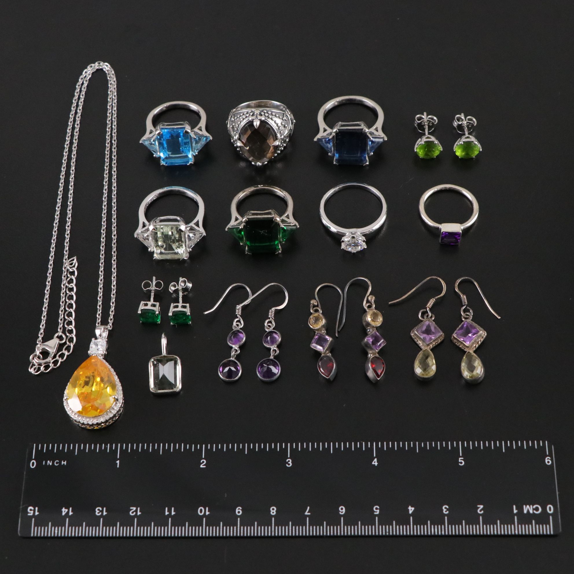 14 Assorted Sterling Silver Rings, Necklaces and Earrings