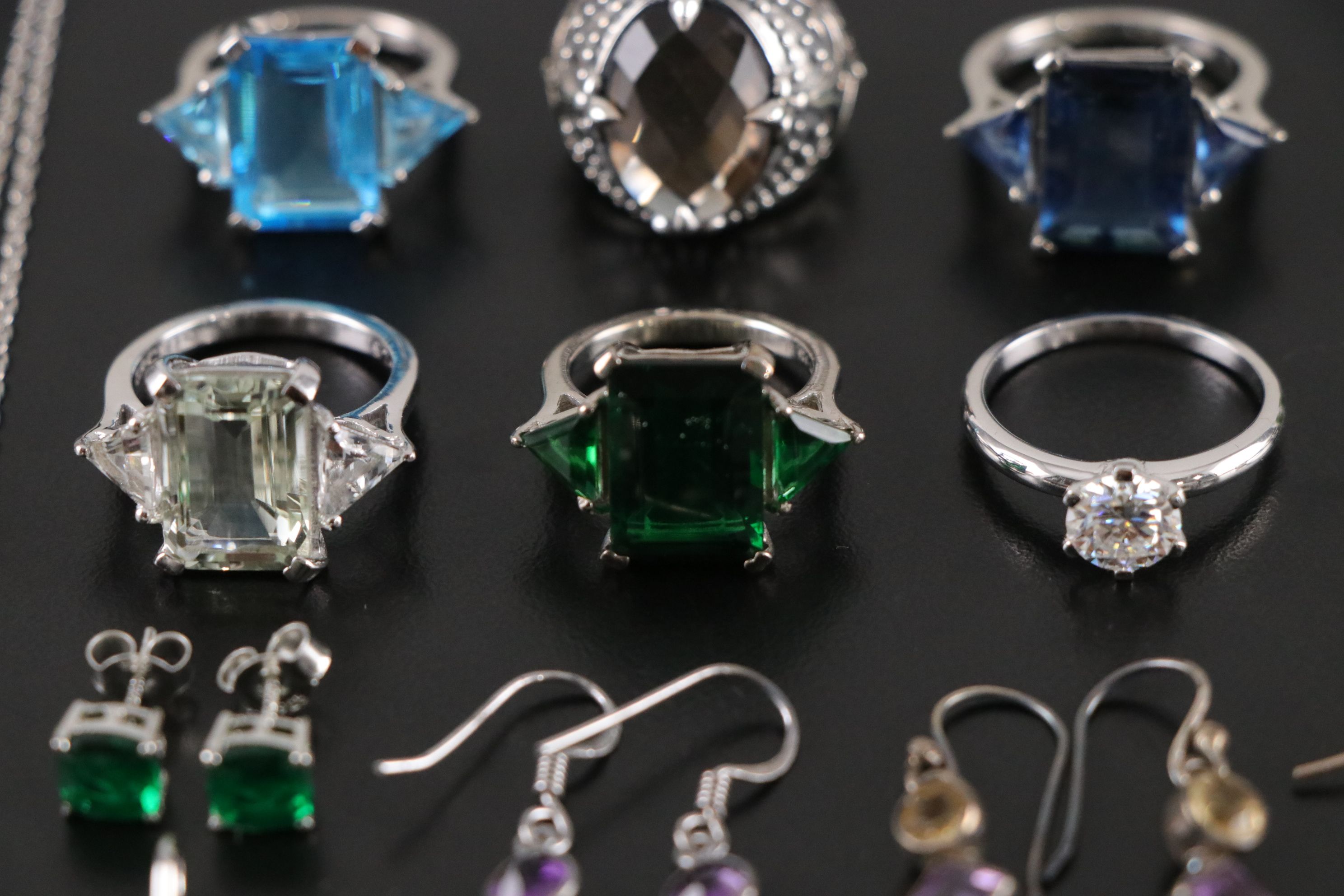 14 Assorted Sterling Silver Rings, Necklaces and Earrings