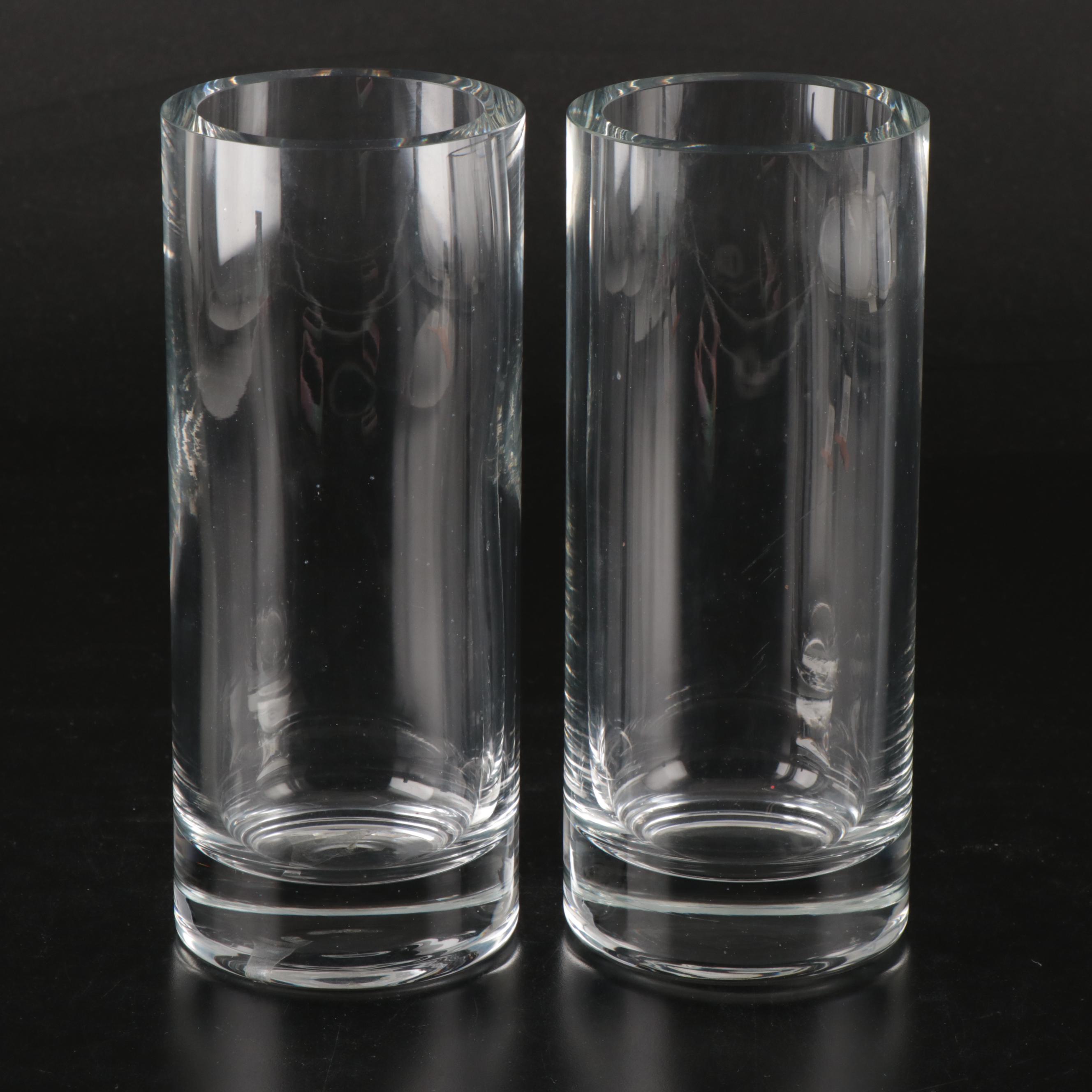 Pair of Contemporary Crystal Cylinder Vases