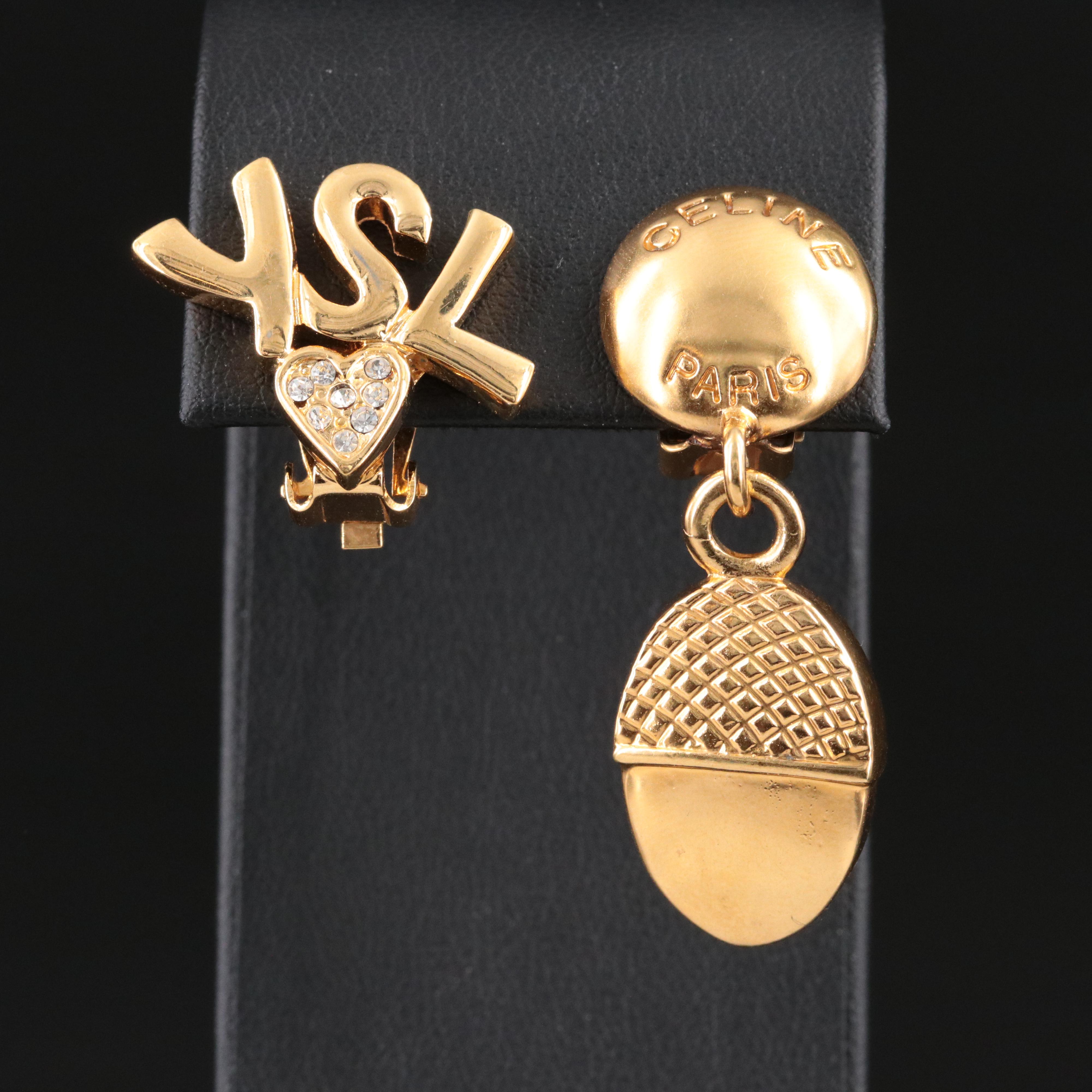 Celine and YSL Single Clip Earrings