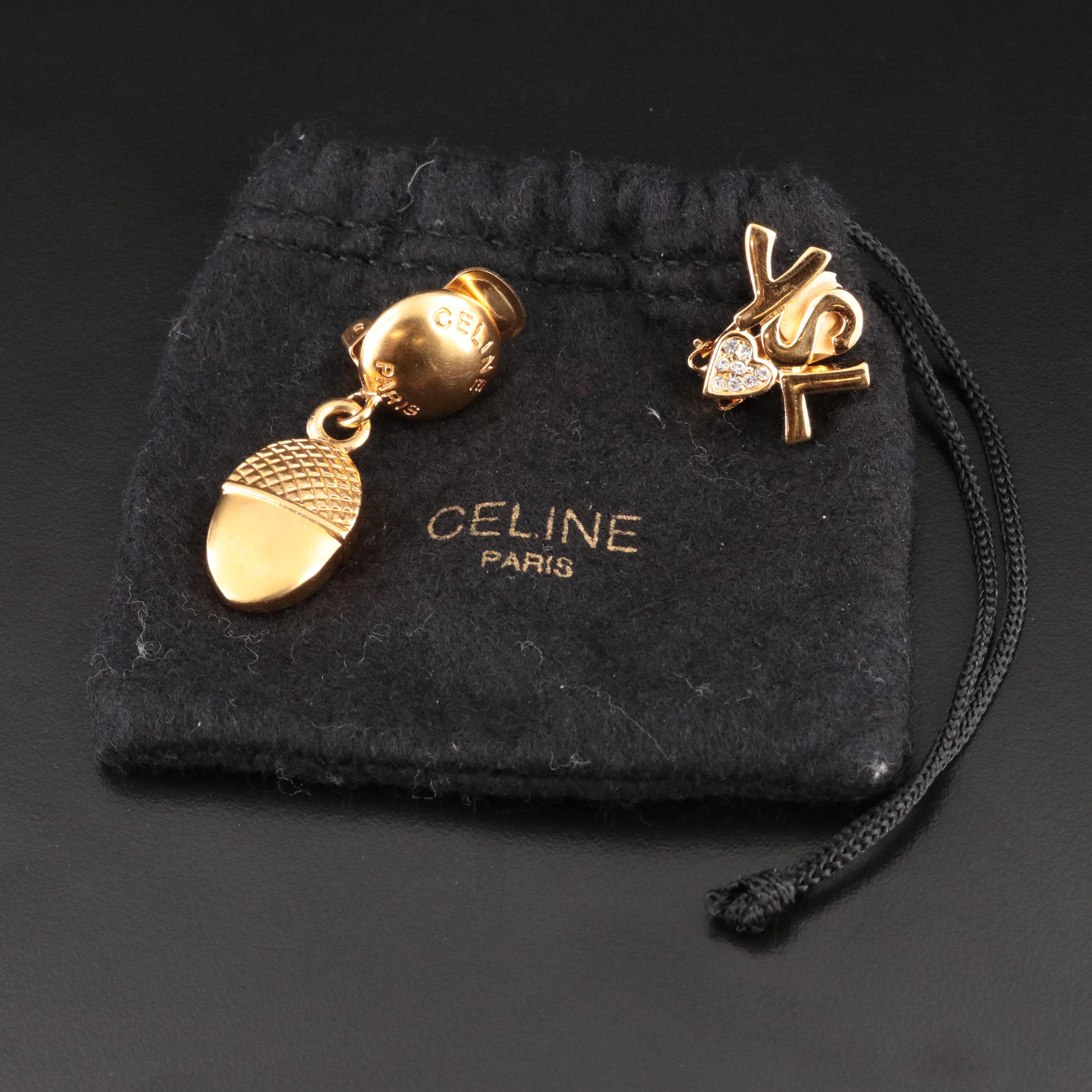 Celine and YSL Single Clip Earrings