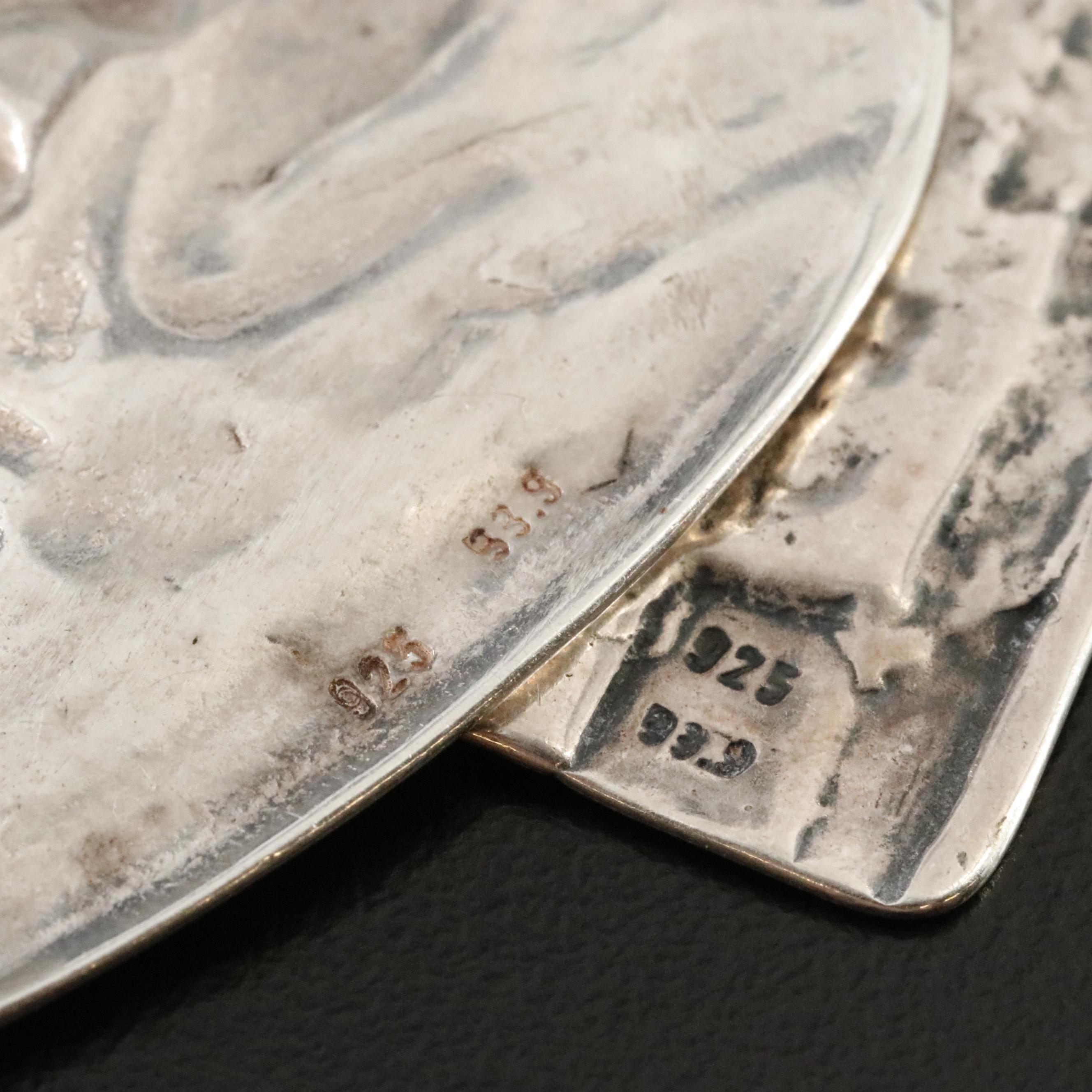 Sterling Greco-Roman Motif and Nude Brooches with Rhodolite Garnet Accent