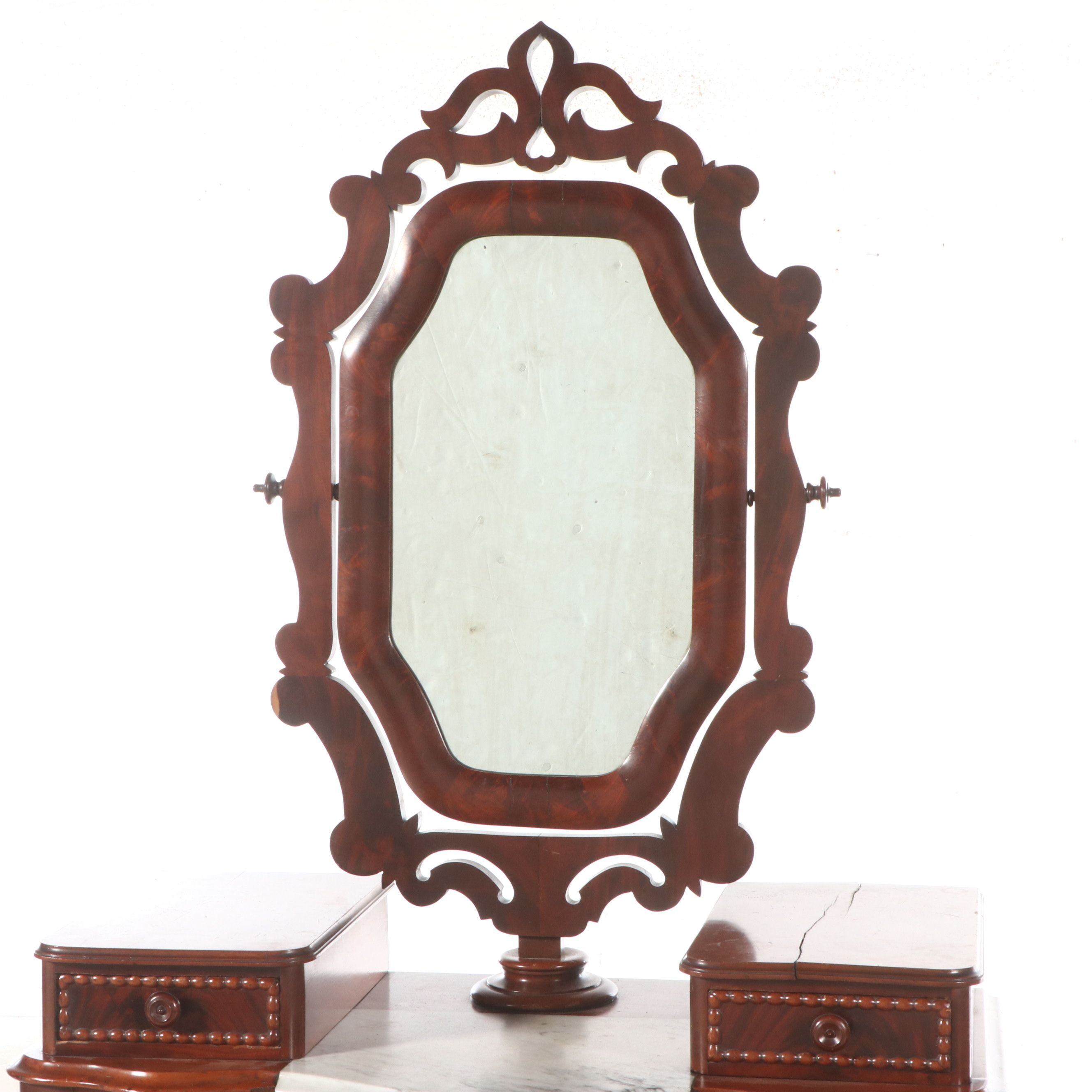 Gothic Revival Style Flame Mahogany and Wood Marble Dresser with Glove Drawers