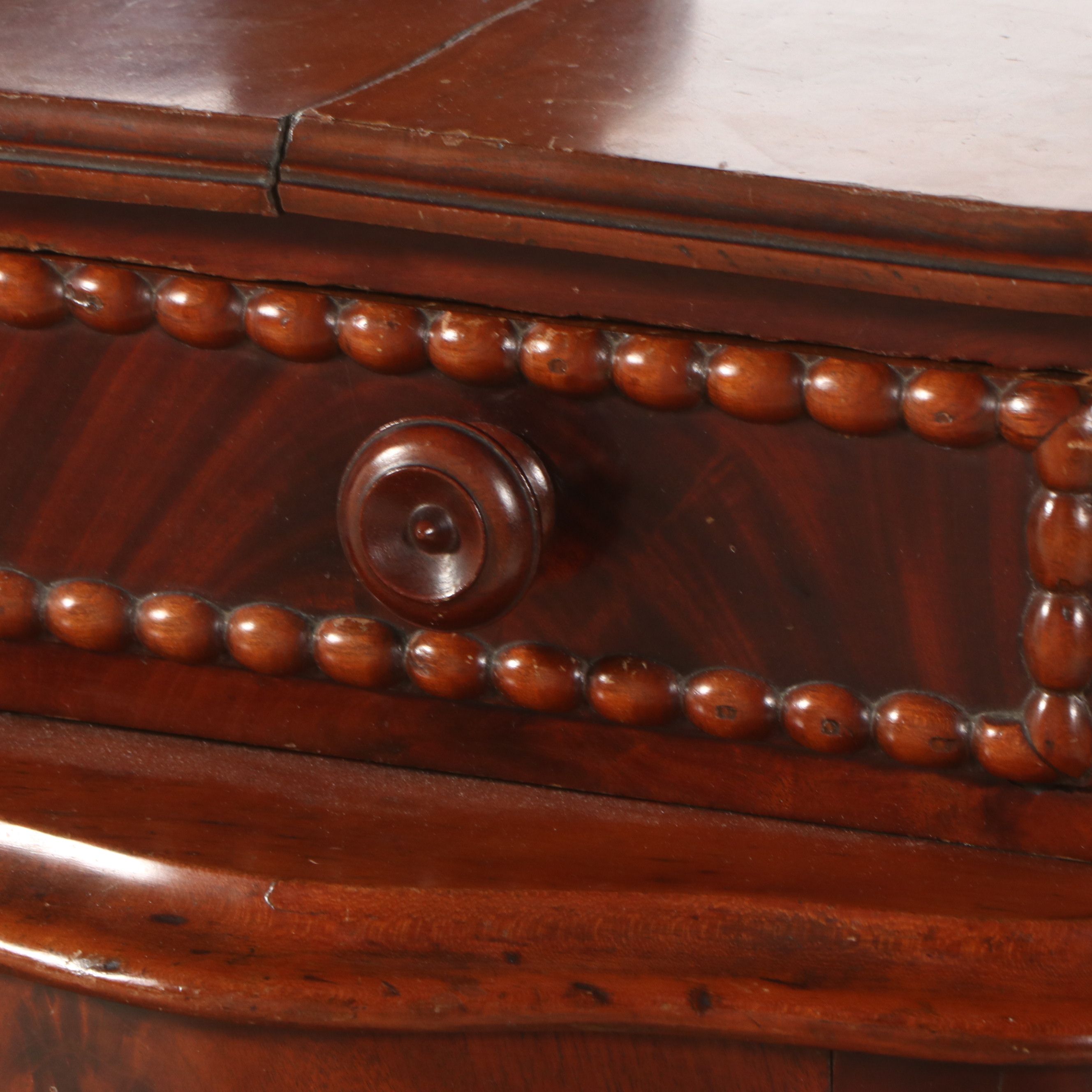 Gothic Revival Style Flame Mahogany and Wood Marble Dresser with Glove Drawers