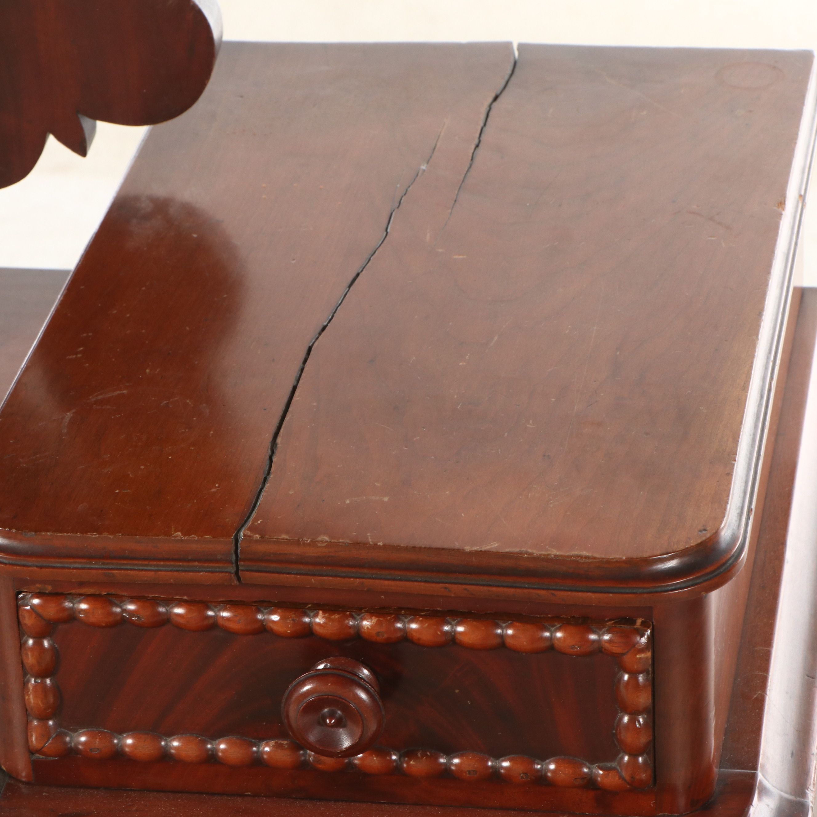 Gothic Revival Style Flame Mahogany and Wood Marble Dresser with Glove Drawers