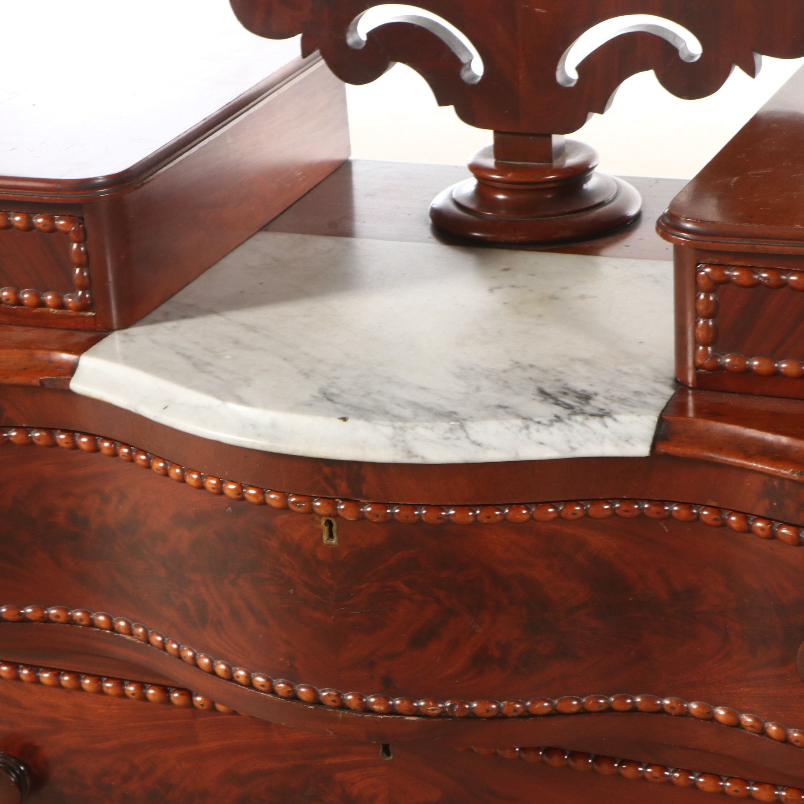 Gothic Revival Style Flame Mahogany and Wood Marble Dresser with Glove Drawers