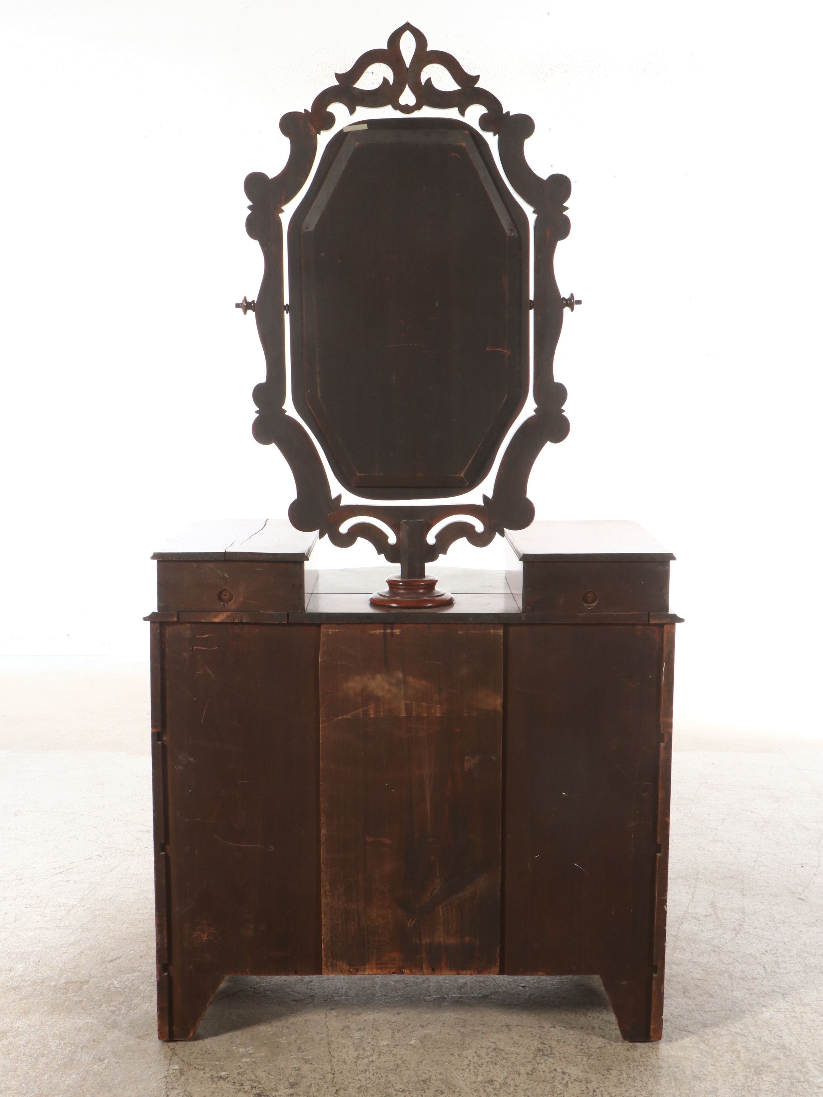 Gothic Revival Style Flame Mahogany and Wood Marble Dresser with Glove Drawers