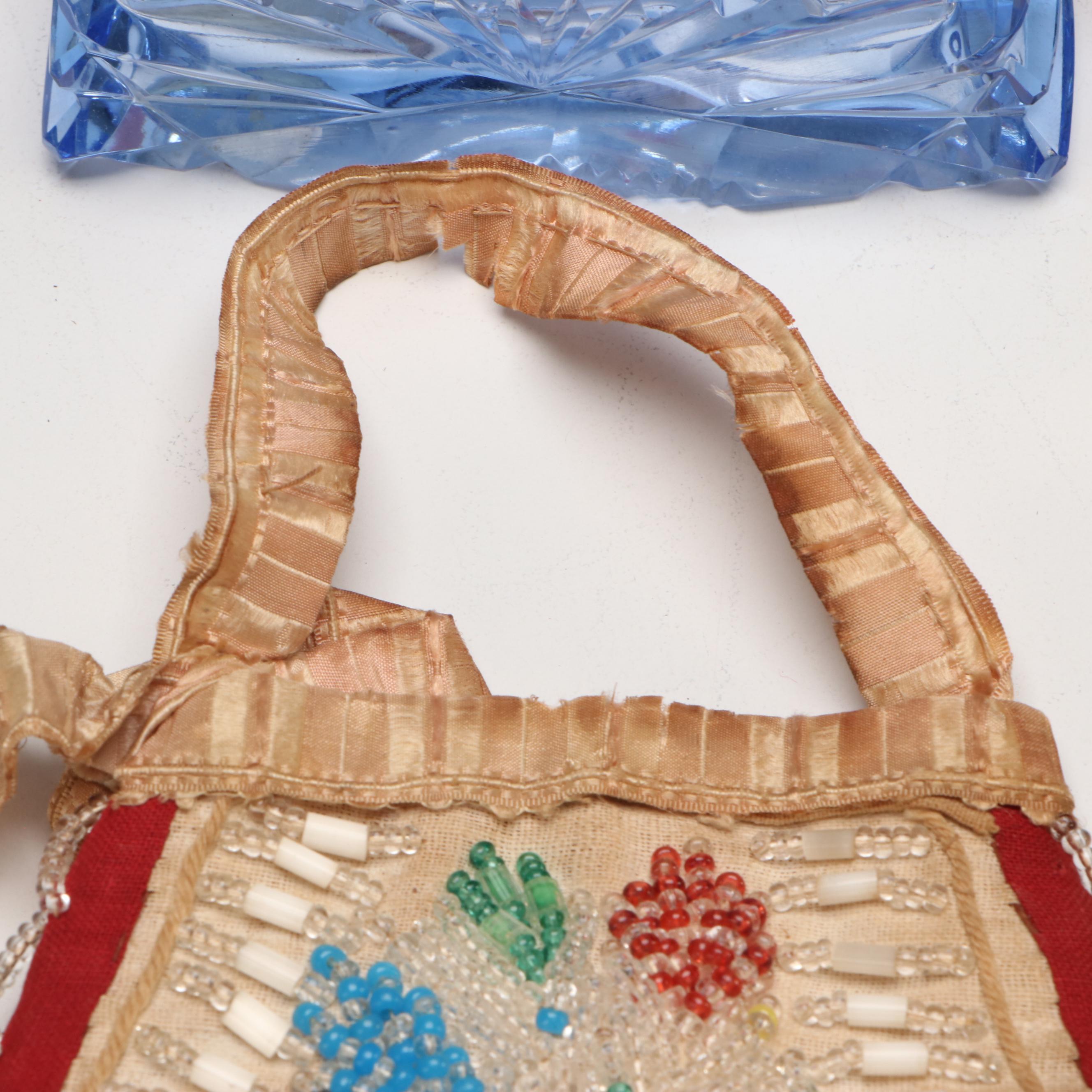 Volupté Compact, Lefton Lady Head Vase, Iroquois Beaded Purse & Accessories