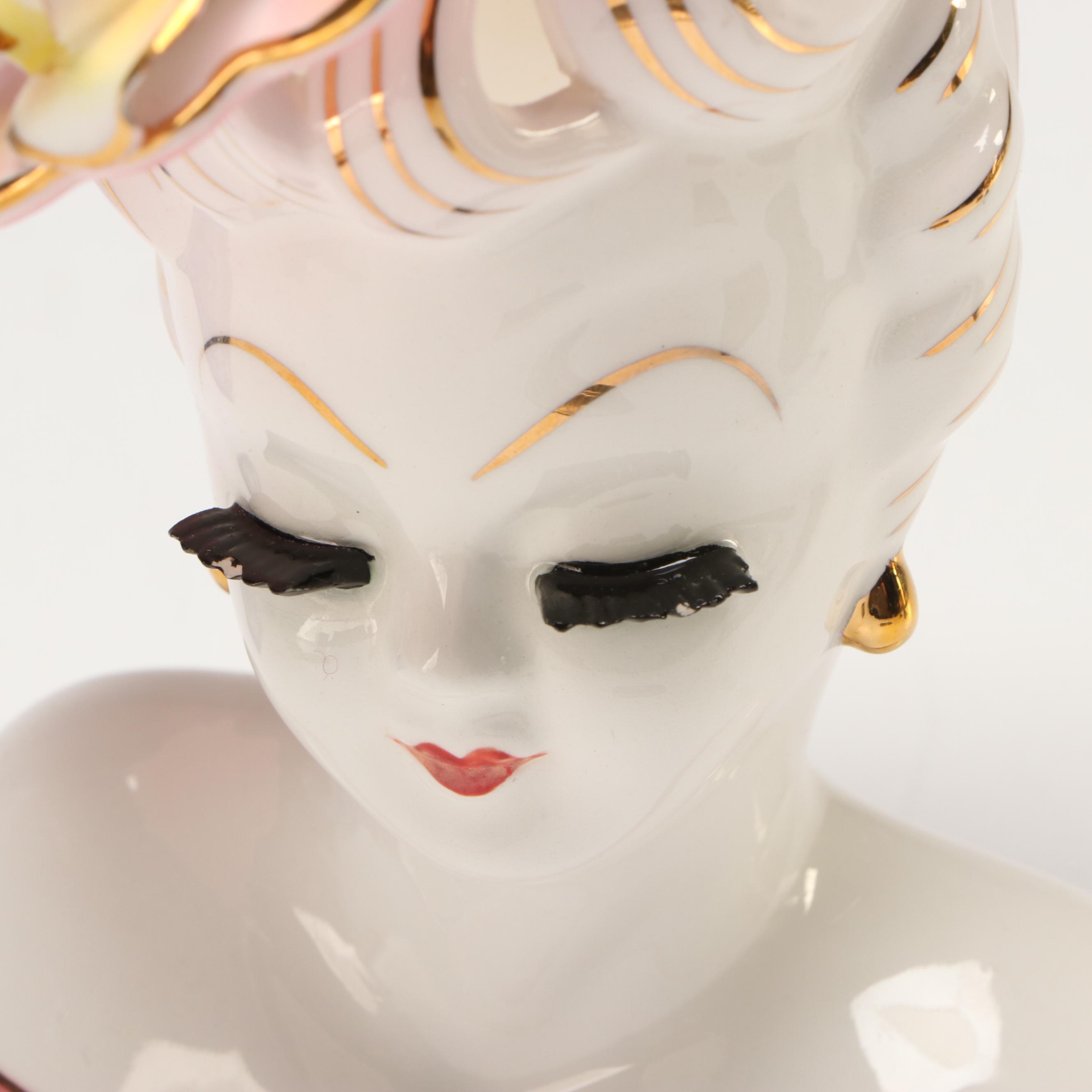 Volupté Compact, Lefton Lady Head Vase, Iroquois Beaded Purse & Accessories