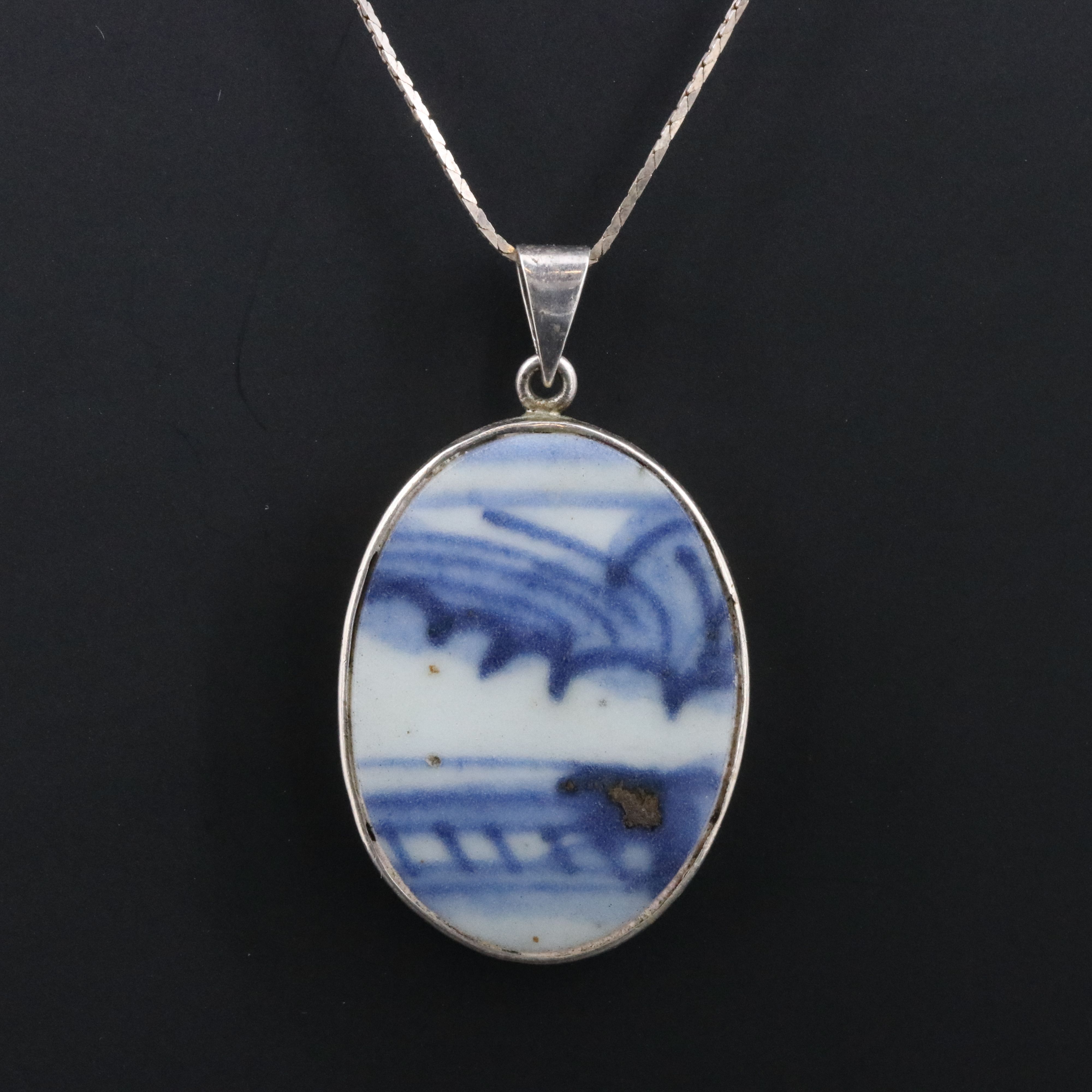 Sterling Pottery Pendant Necklace