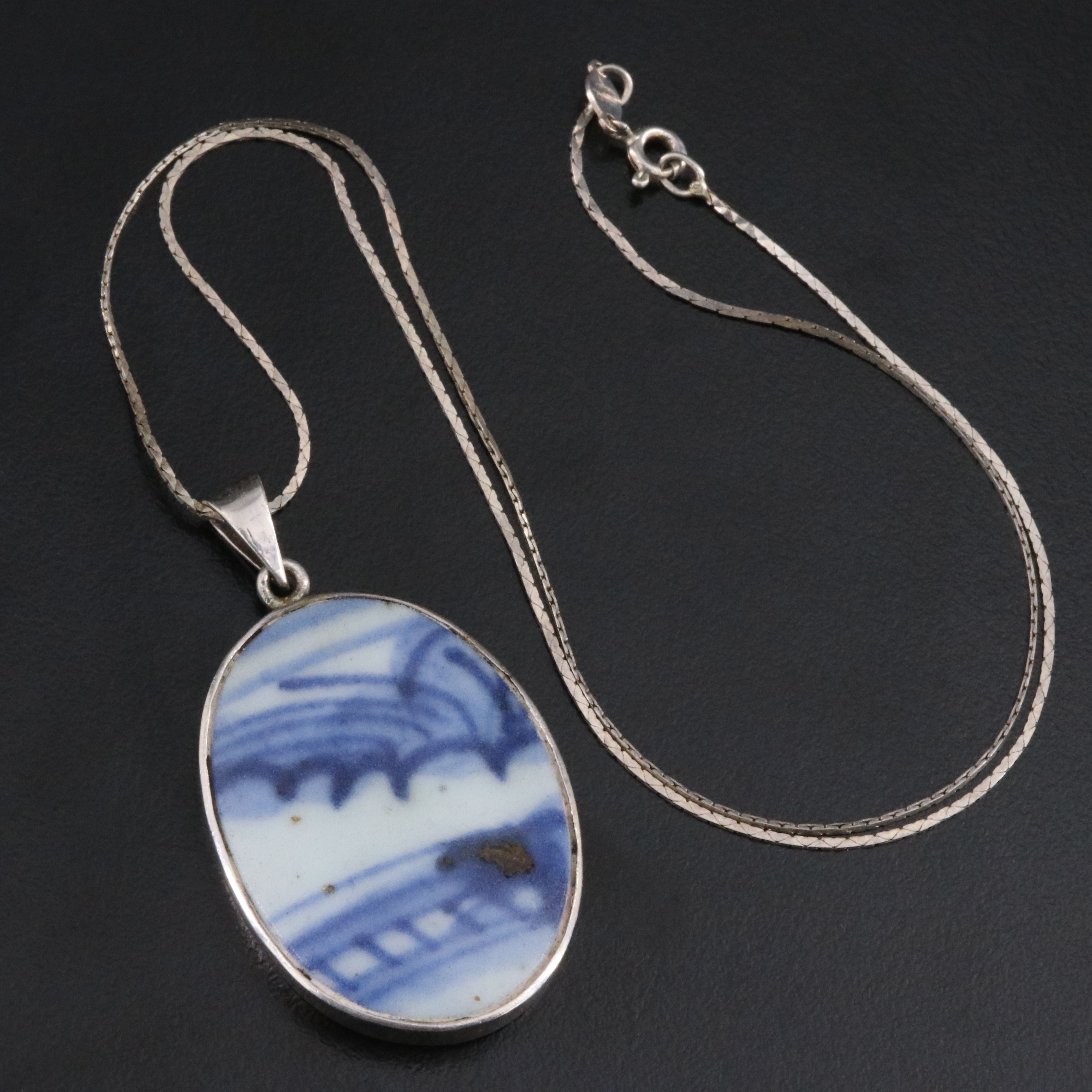 Sterling Pottery Pendant Necklace
