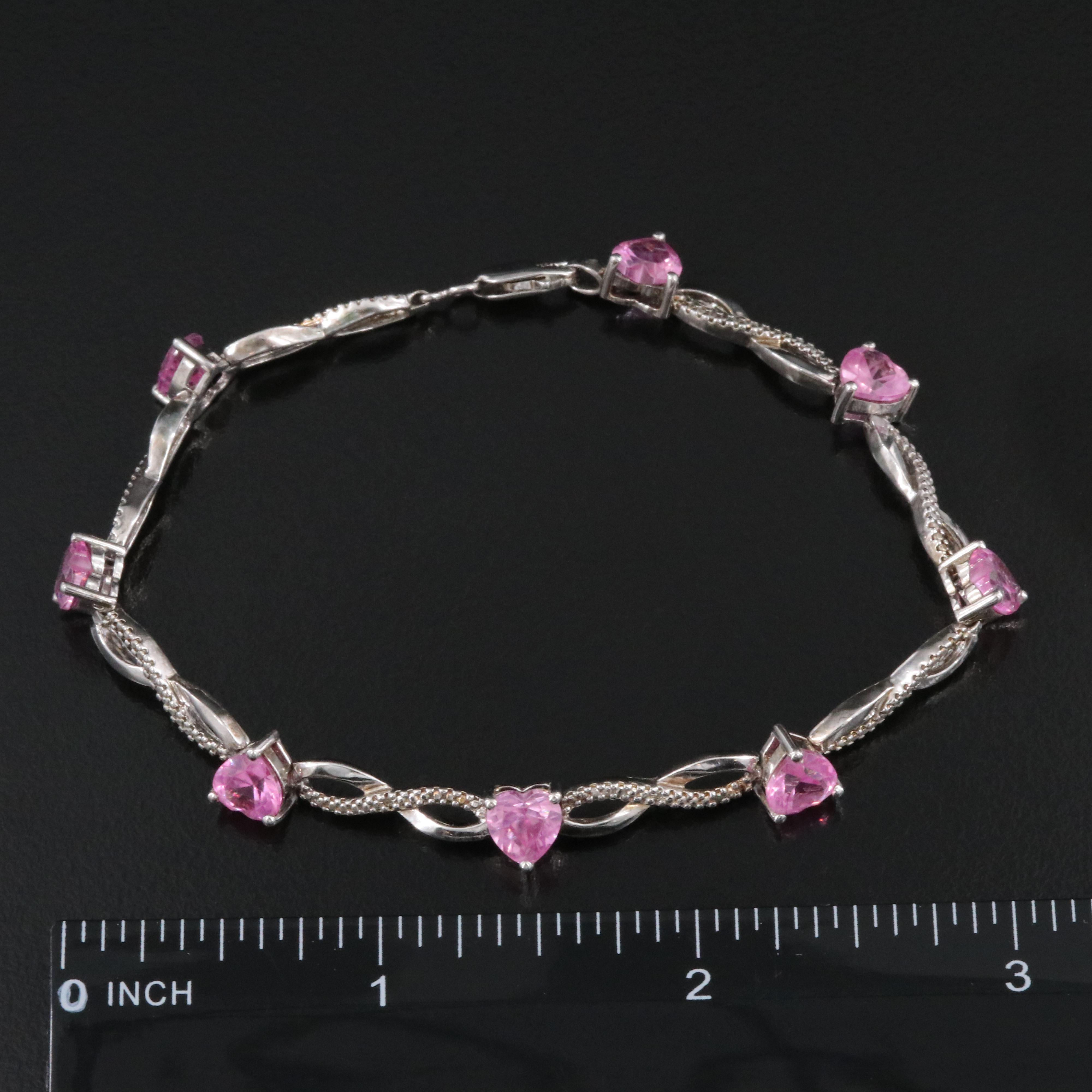 Sterling Pink Sapphire Heart Bracelet with Diamond Accents