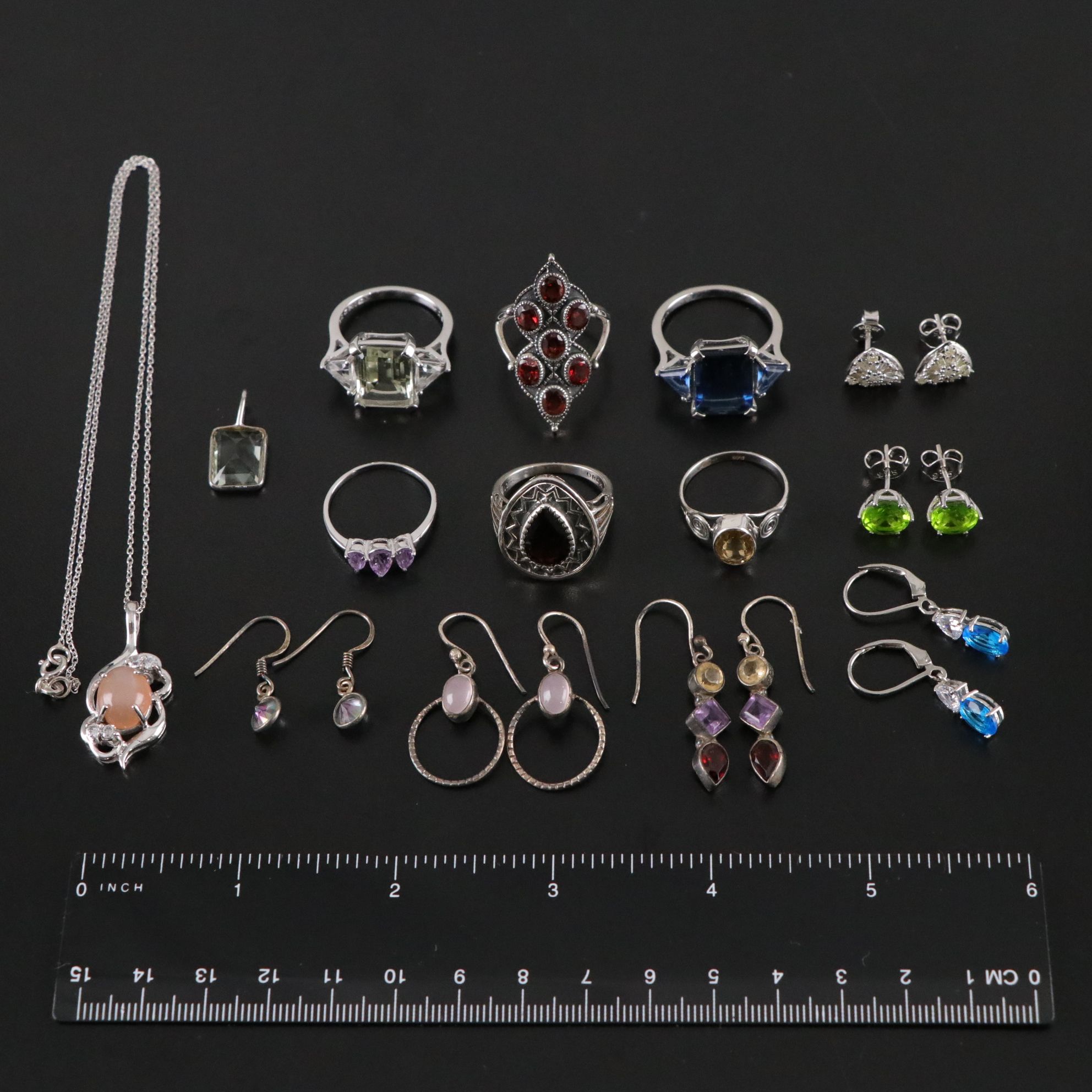14 Assorted Sterling Silver Rings, Necklaces and Earrings