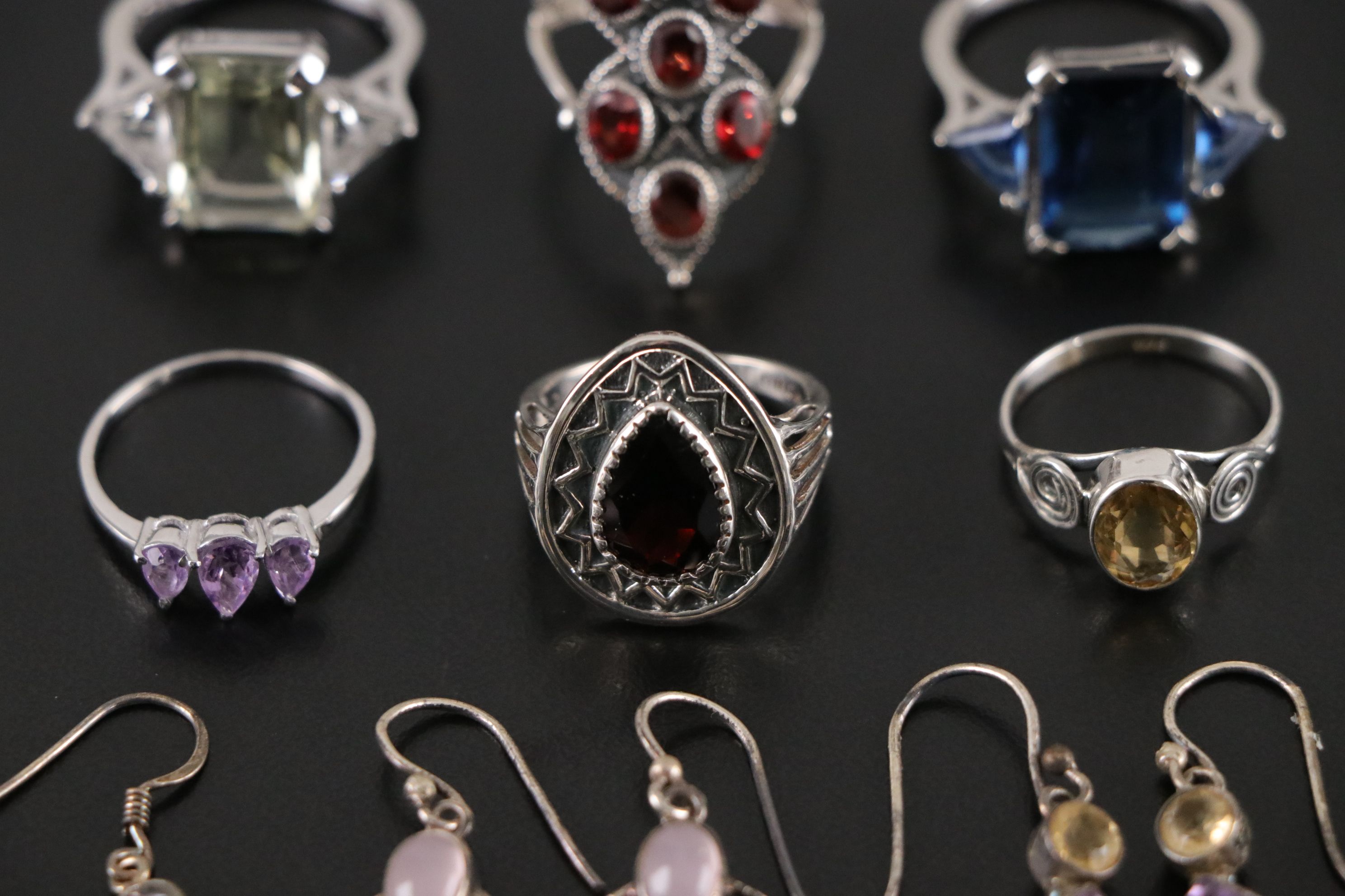 14 Assorted Sterling Silver Rings, Necklaces and Earrings