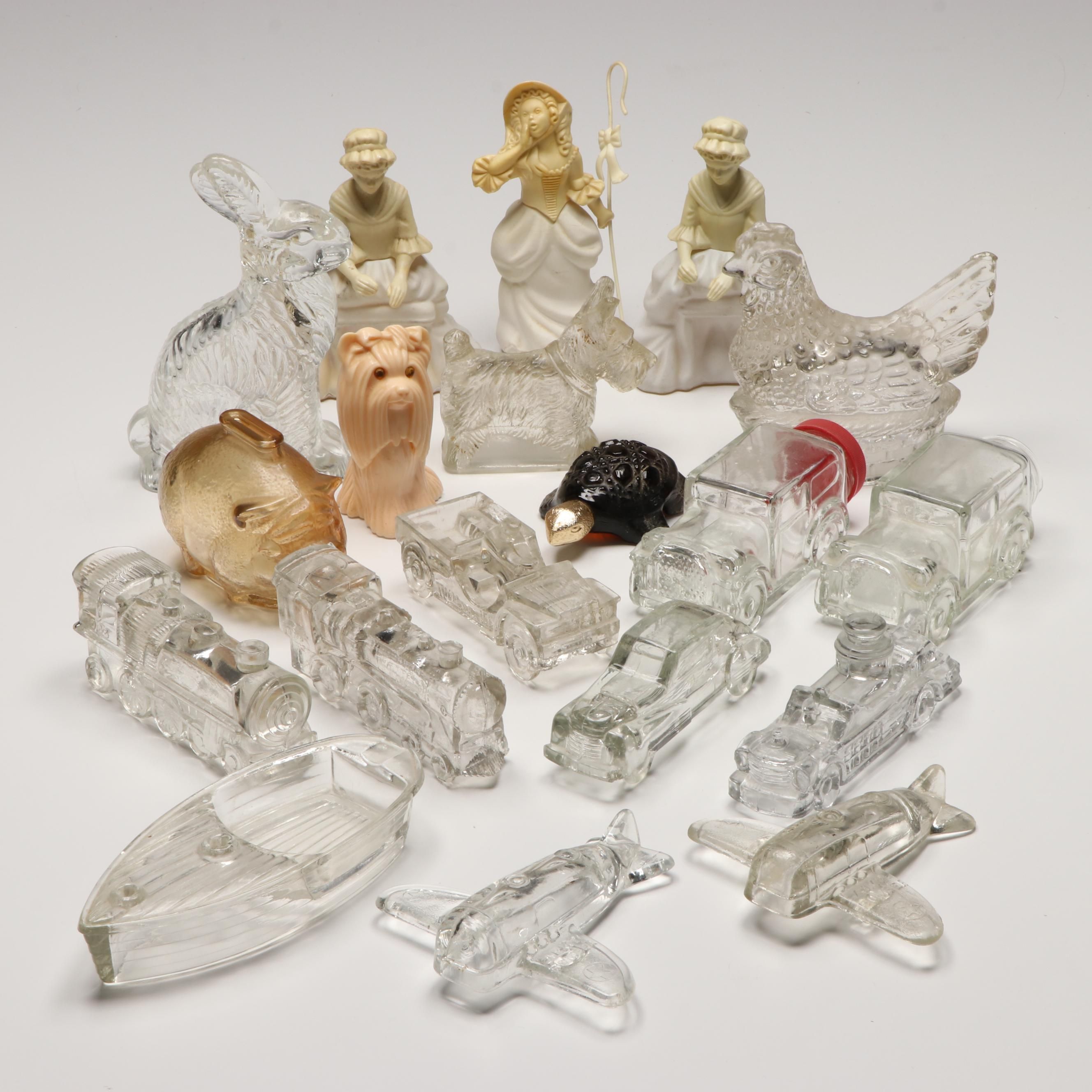 Avon Betsy Ross Perfume Bottles with Glass Animals and Vehicles