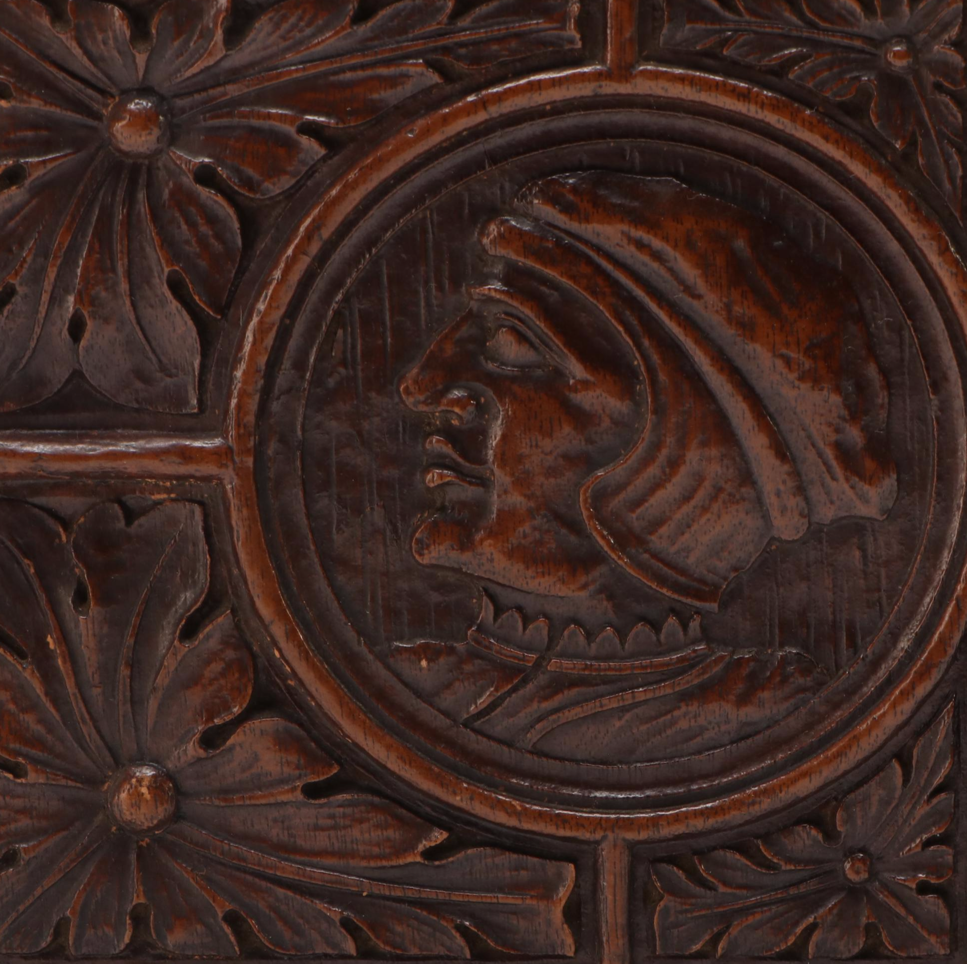 Antique Black Forest Carved Wood Humidor and Pipe Holder with Grotesque