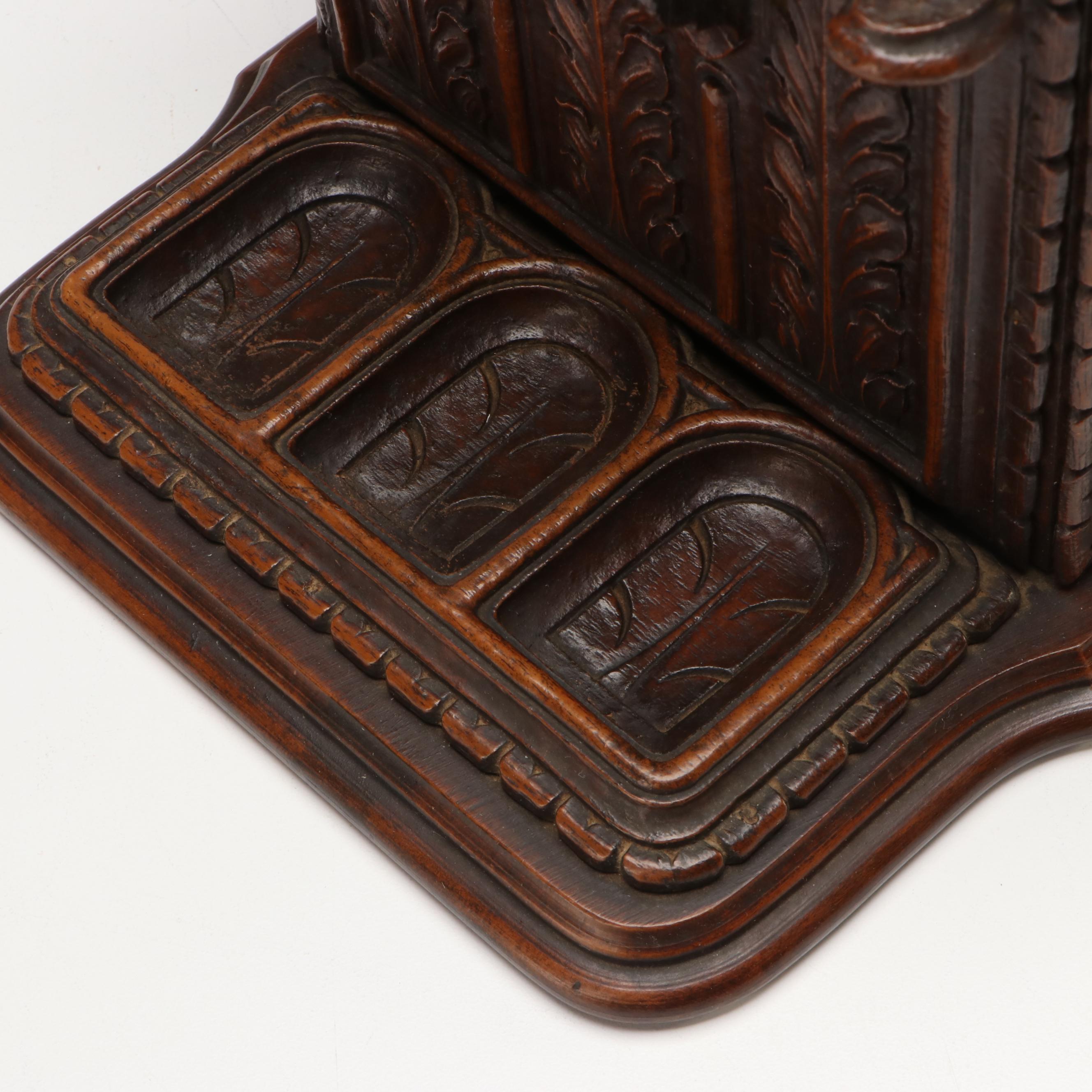 Antique Black Forest Carved Wood Humidor and Pipe Holder with Grotesque