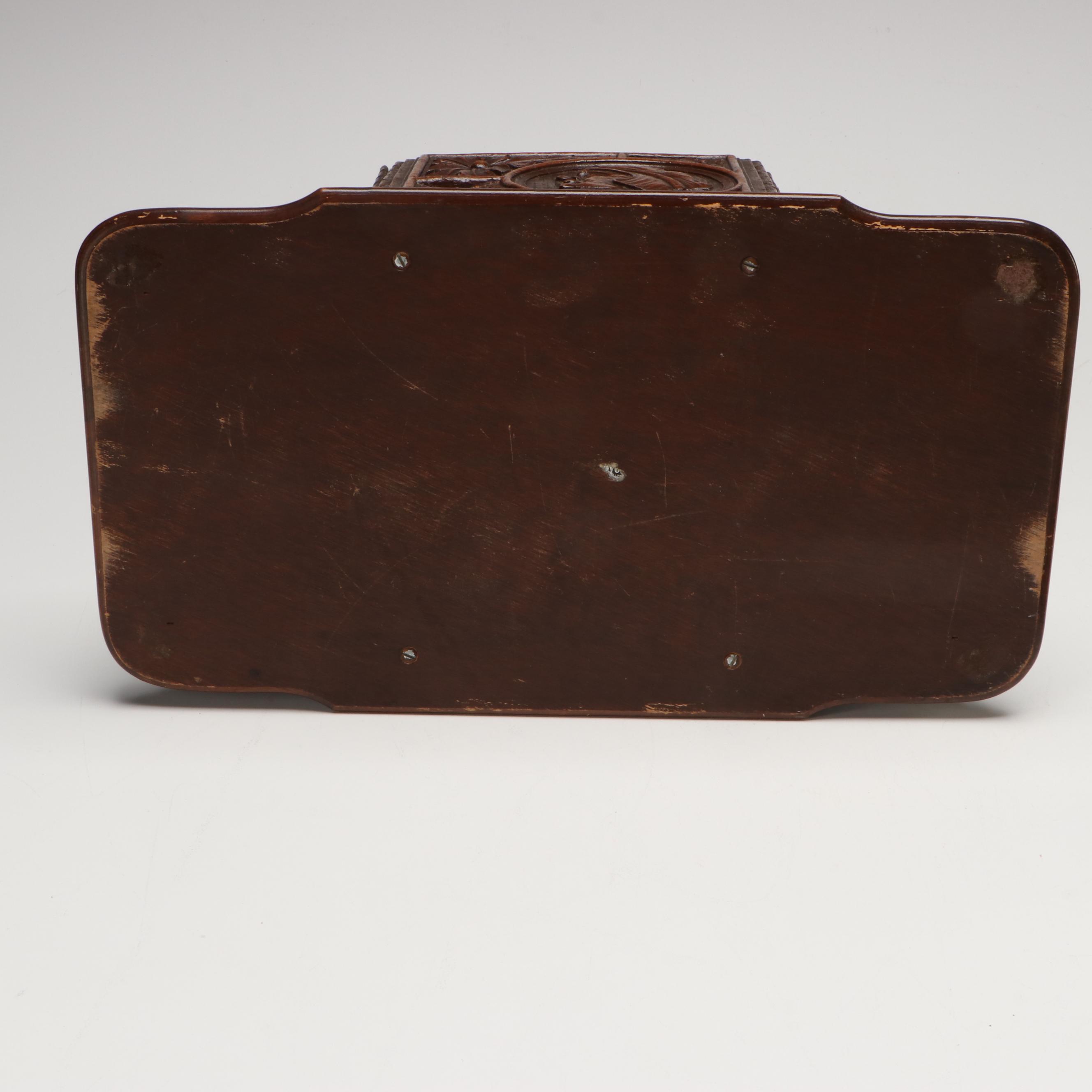 Antique Black Forest Carved Wood Humidor and Pipe Holder with Grotesque