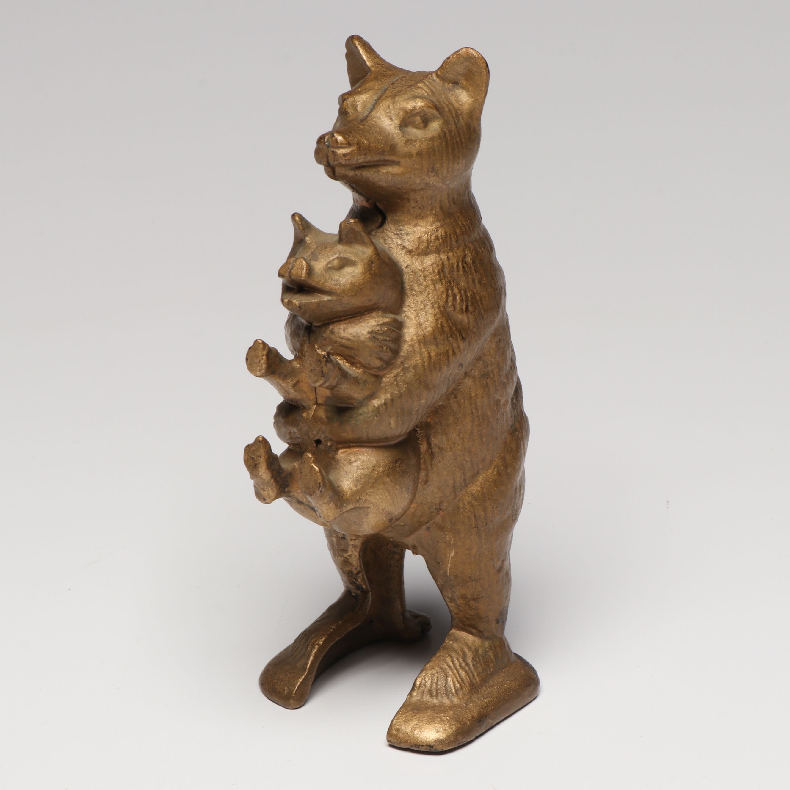 Brass Finish Cast Metal Bear and Pig Coin Bank