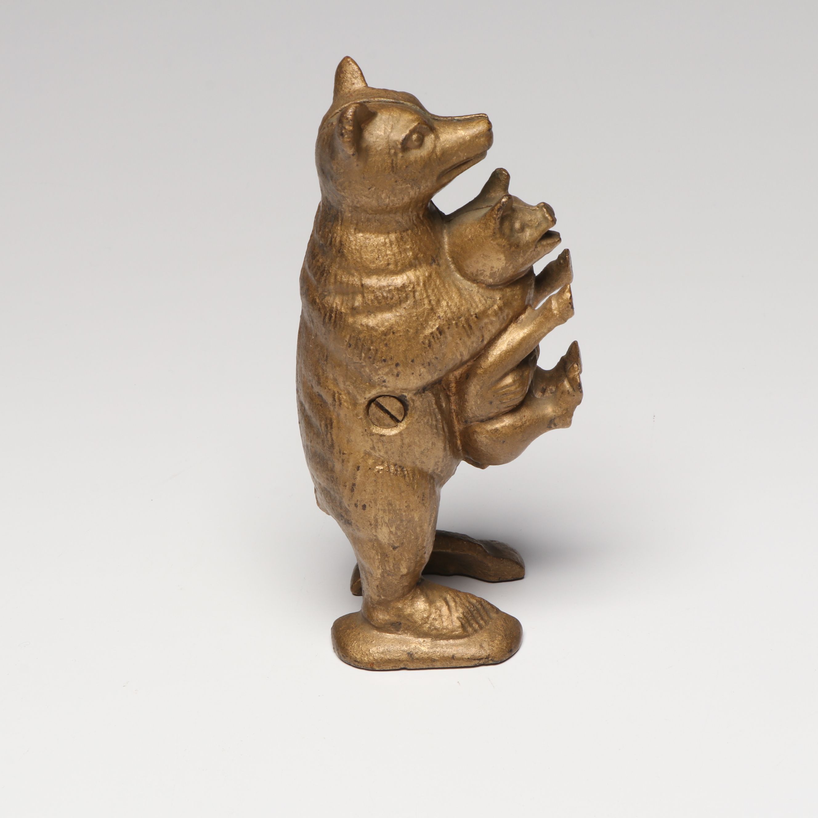 Brass Finish Cast Metal Bear and Pig Coin Bank