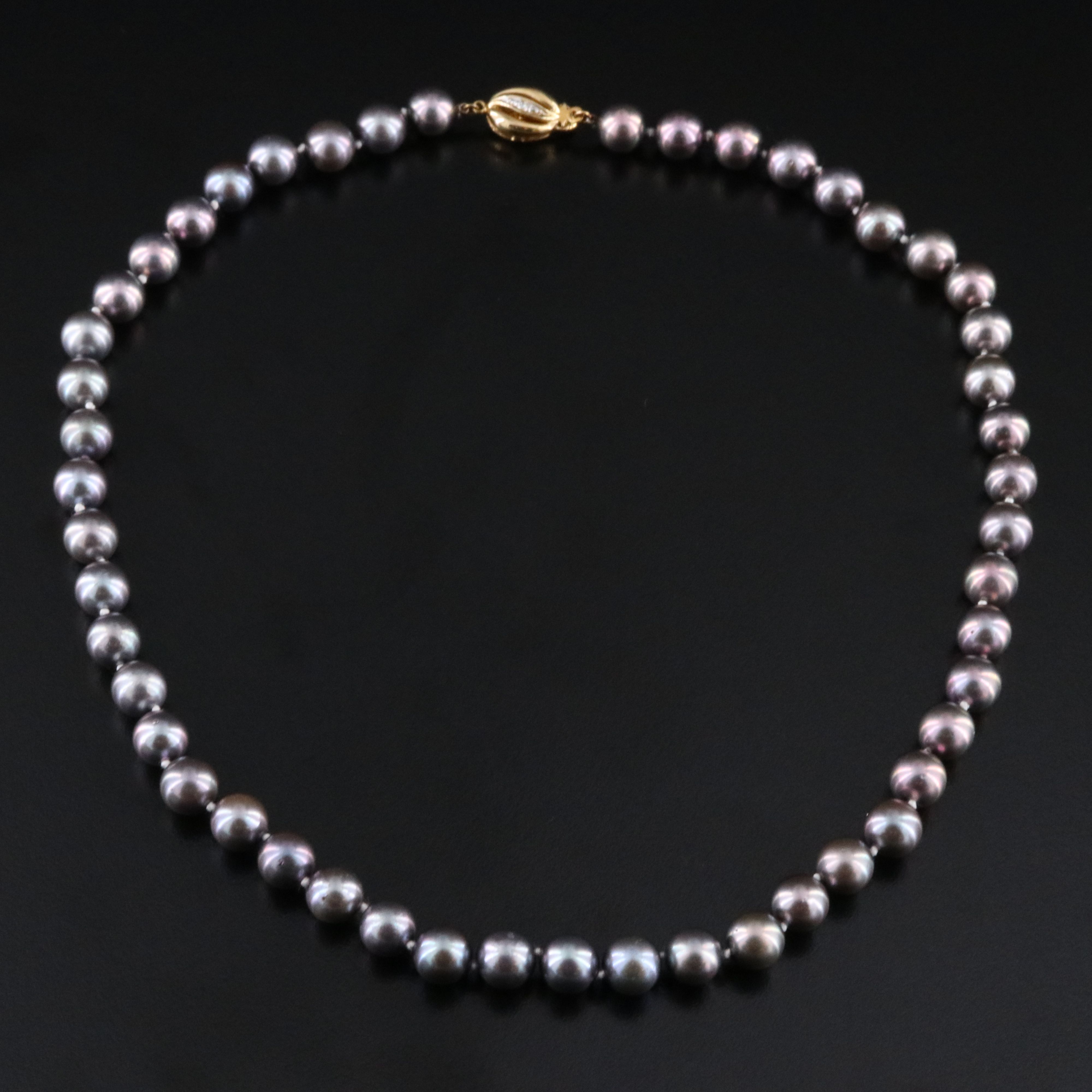 Pearl Necklace with 14K Diamond Accented Clasp