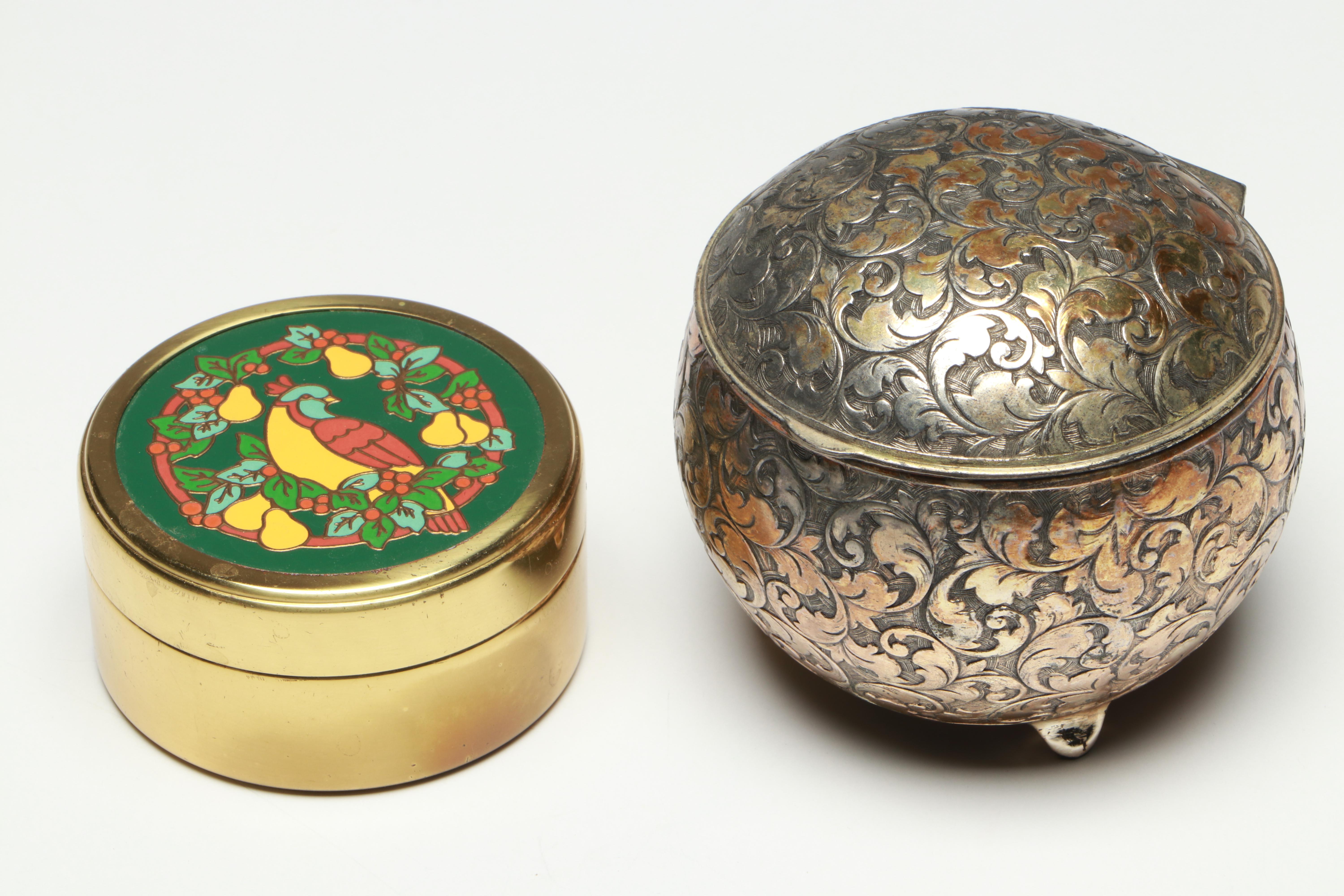 Hollywood Regency Style Table Lamp with Hallmark and Other Metal Boxes