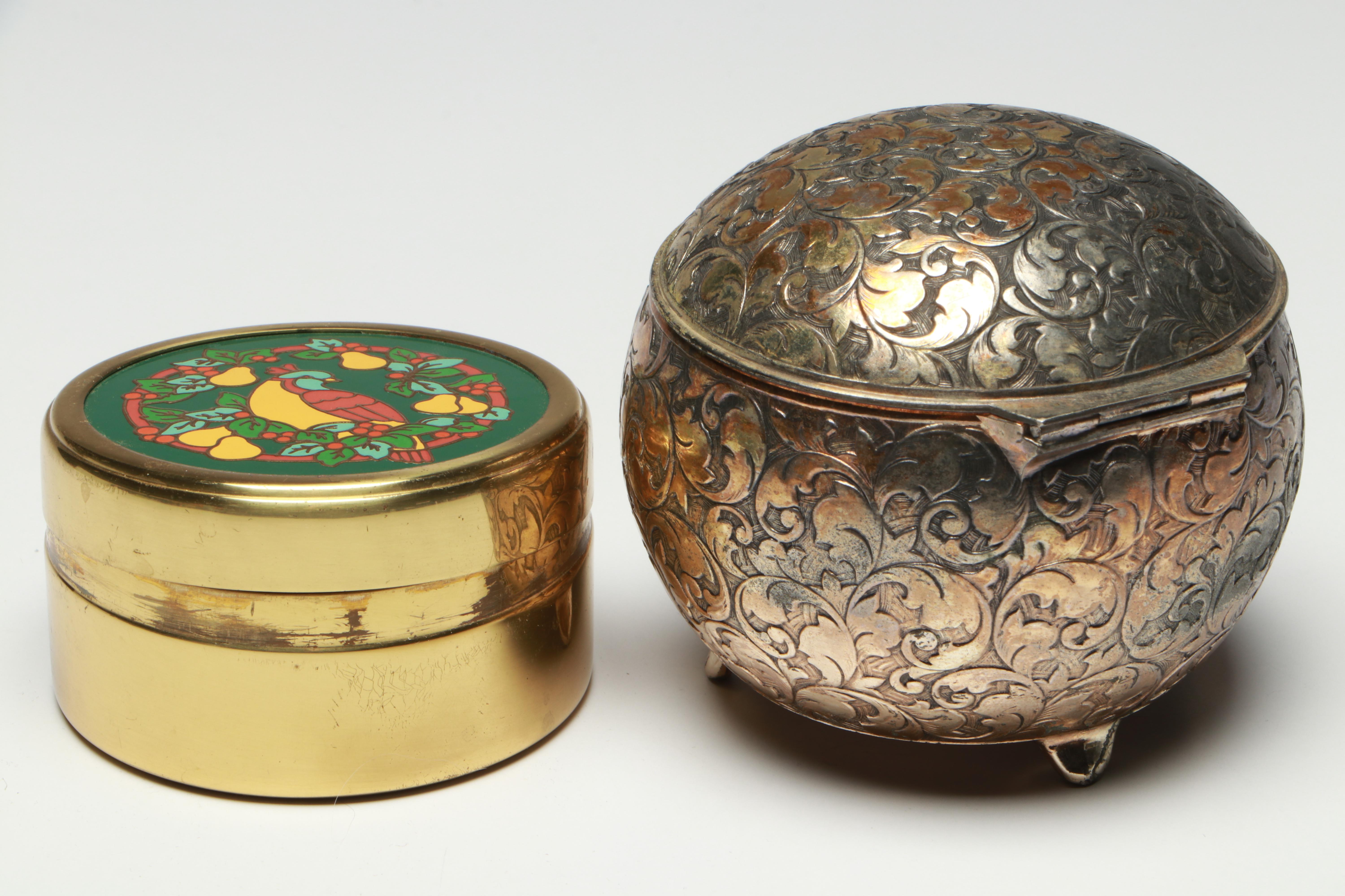 Hollywood Regency Style Table Lamp with Hallmark and Other Metal Boxes