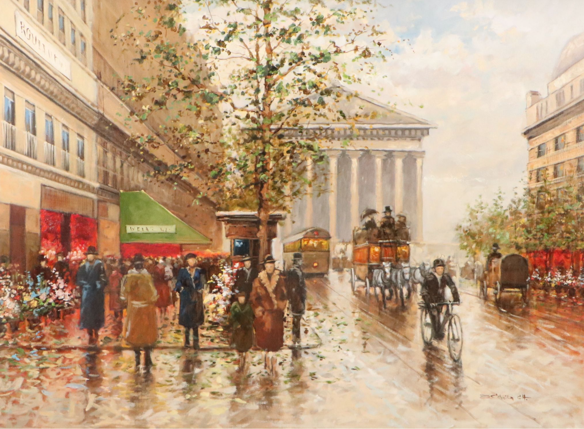 Eugenio Cohaila Acrylic Painting of Parisian Street Scene, 21st Century