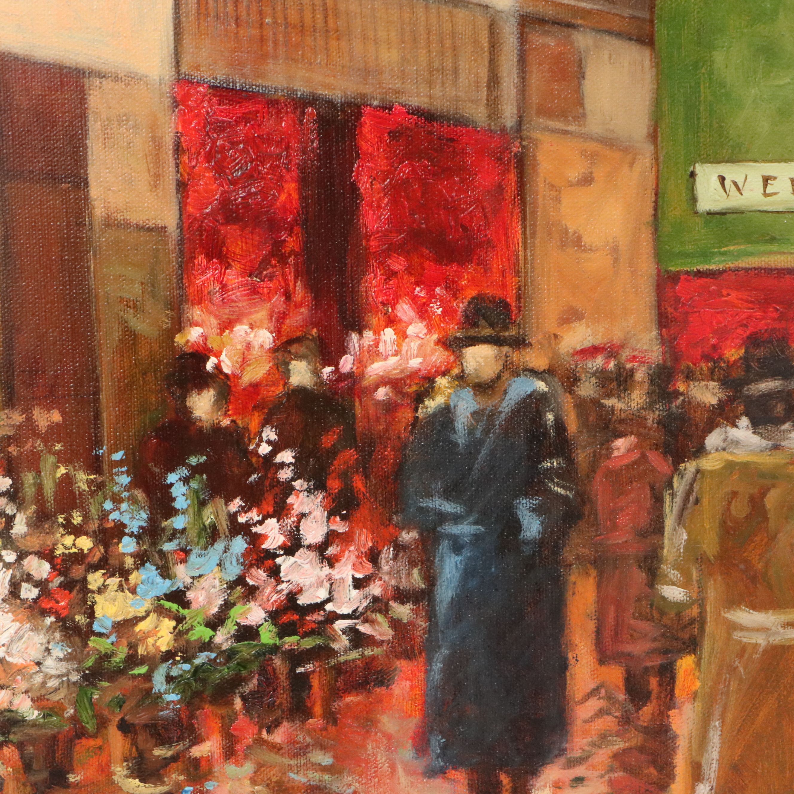 Eugenio Cohaila Acrylic Painting of Parisian Street Scene, 21st Century