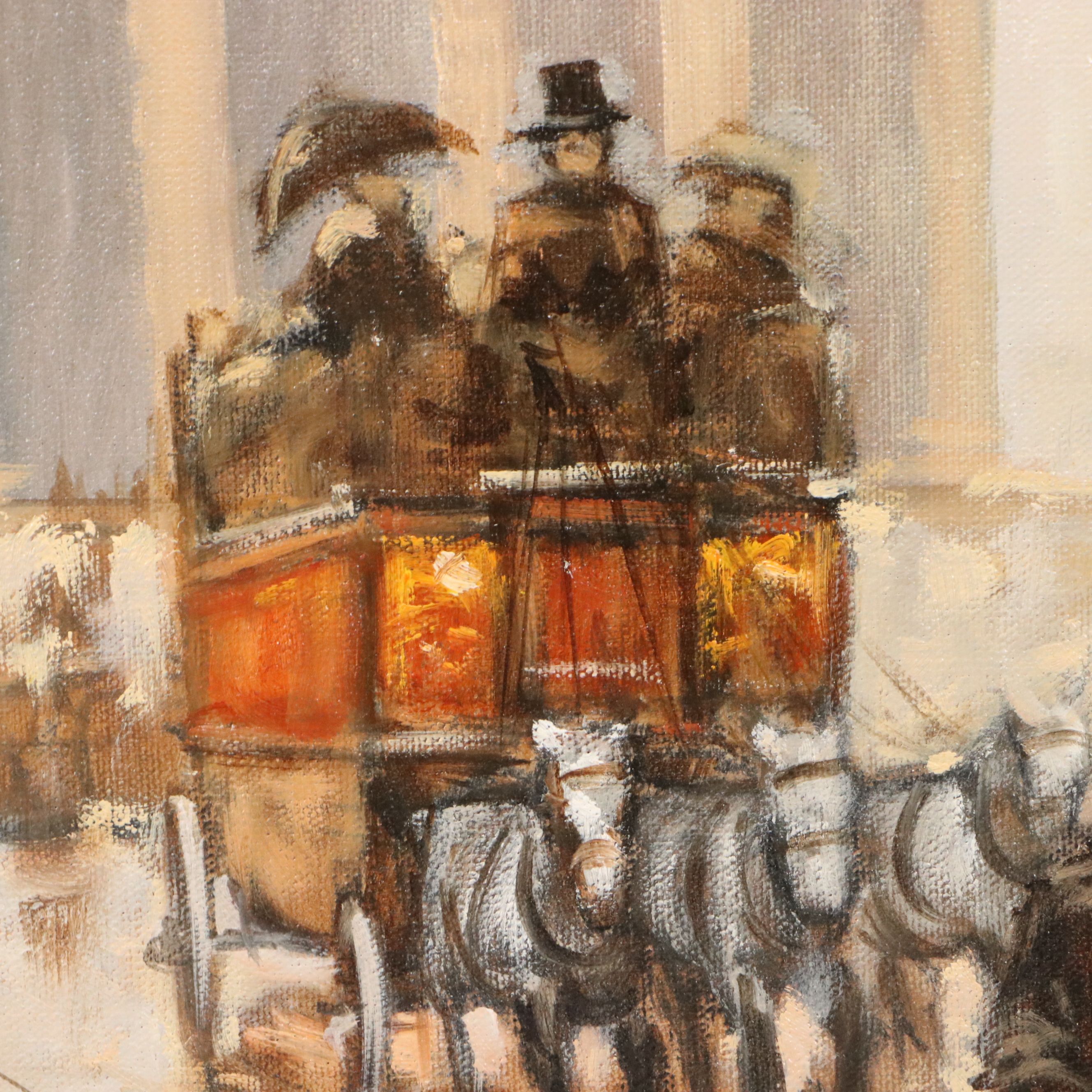 Eugenio Cohaila Acrylic Painting of Parisian Street Scene, 21st Century