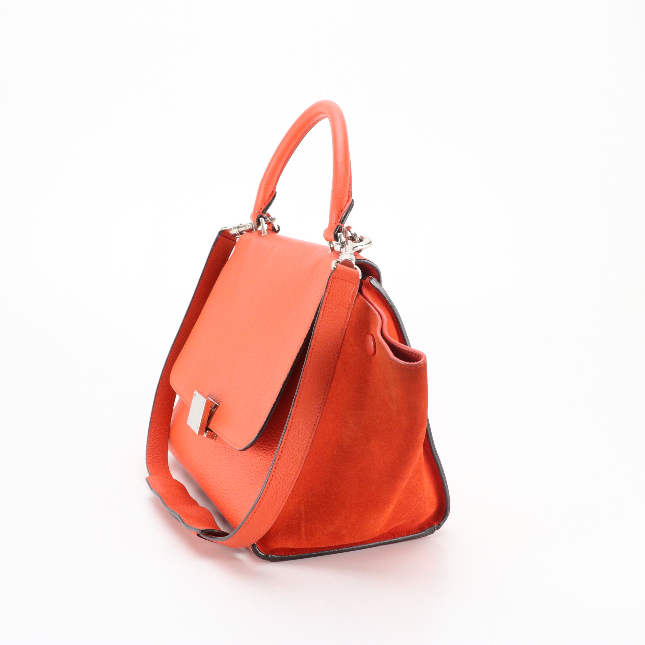 Céline Medium Trapeze Two-Way Bag in Red Grained Leather and Suede