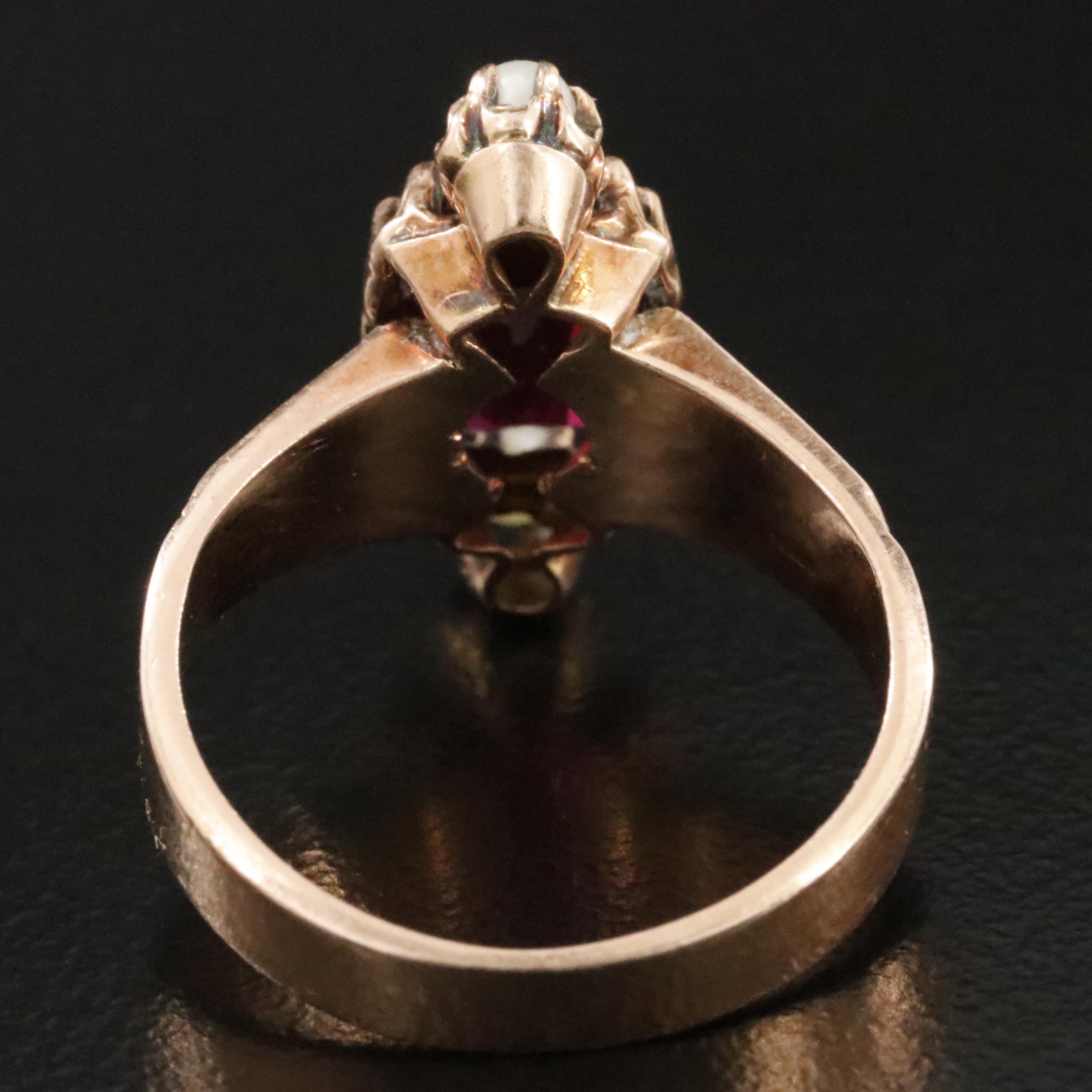 Antique 10K Garnet Glass Doublet and Seed Pearl Ring