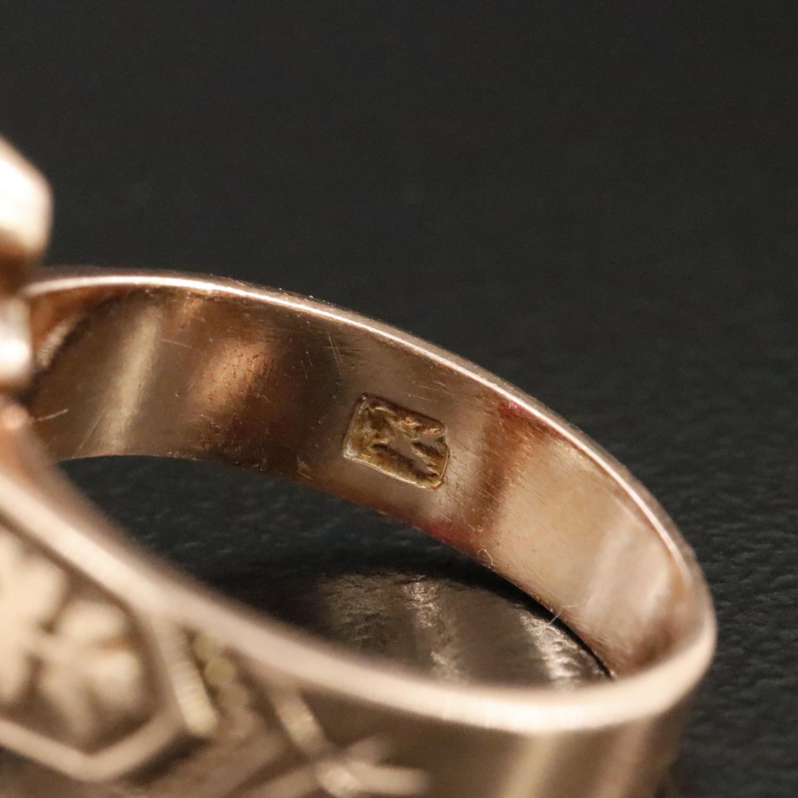 Antique 10K Garnet Glass Doublet and Seed Pearl Ring